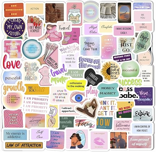 Miniatura 12 de BulbaCraft 100 calcomanías de manifestación para botella de agua y laptop, recuerdos y decoraciones de fiesta de manifestación, calcomanías de