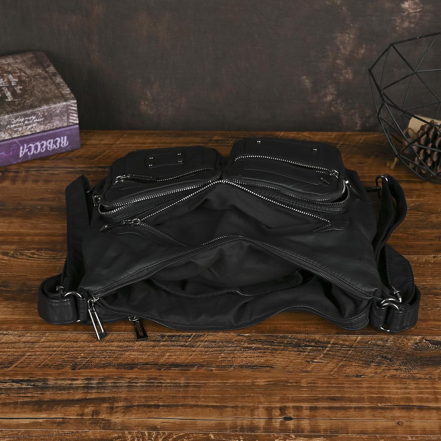 Convertible Hobo Handbag for Women, Genuine Leather Shoulder Bag with Rivets and Multiple Pockets for Work and Travel