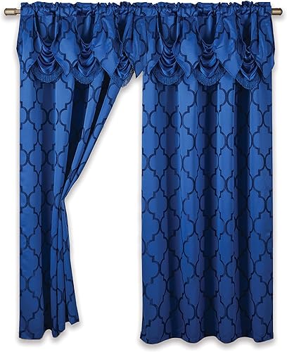 Miniatura 1 de Elegant Comfort Paneles de cortina con estampado de enrejado marroquí, cenefa plisada adjunta, con bolsillo para barra de 2 pulgadas para