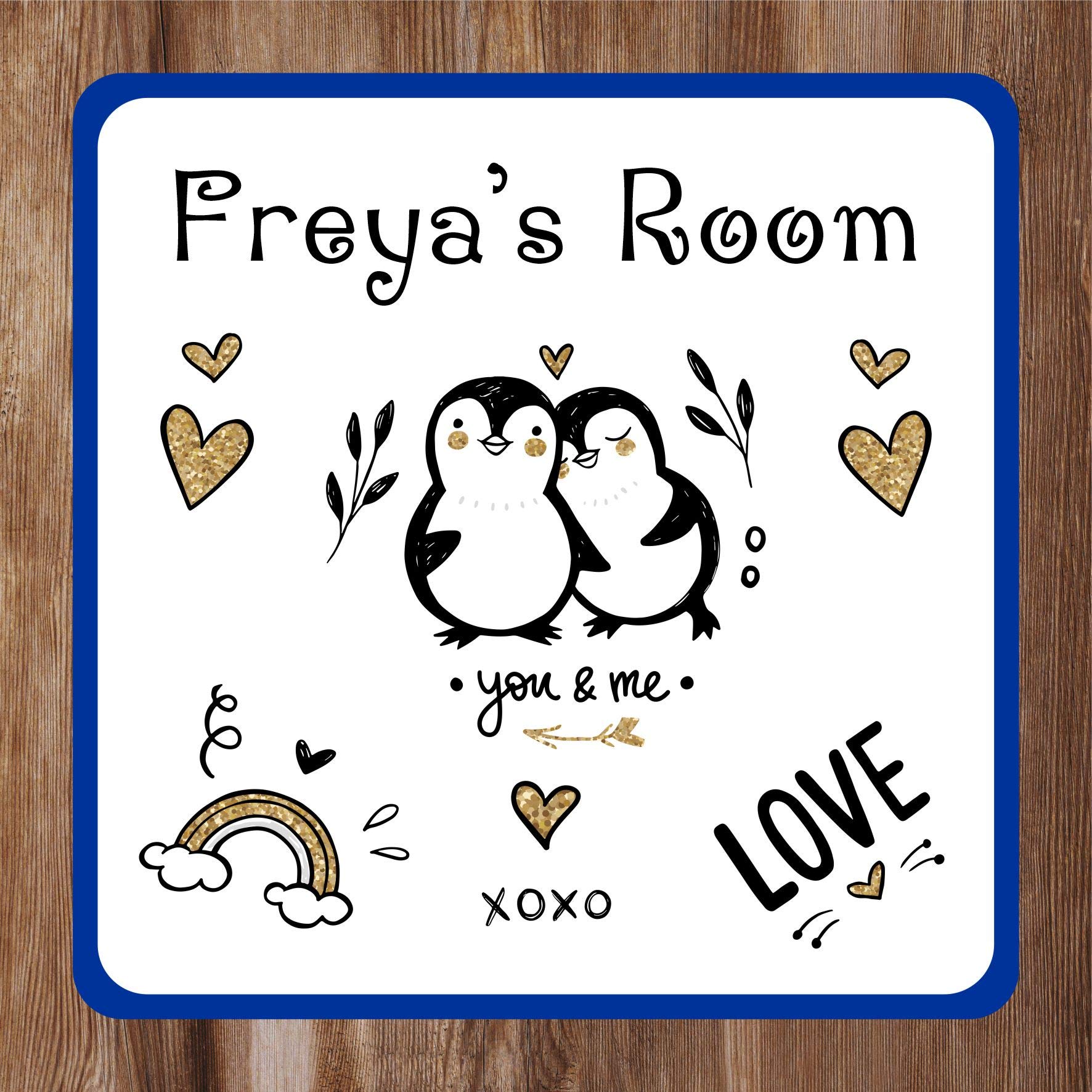 Precision Designs Girls Cute Penguins In Love Kids Bedroom Door Sign Personalised For You - Any Name! Door Plaque,/Boys,Nursery,Decor,Kids Room