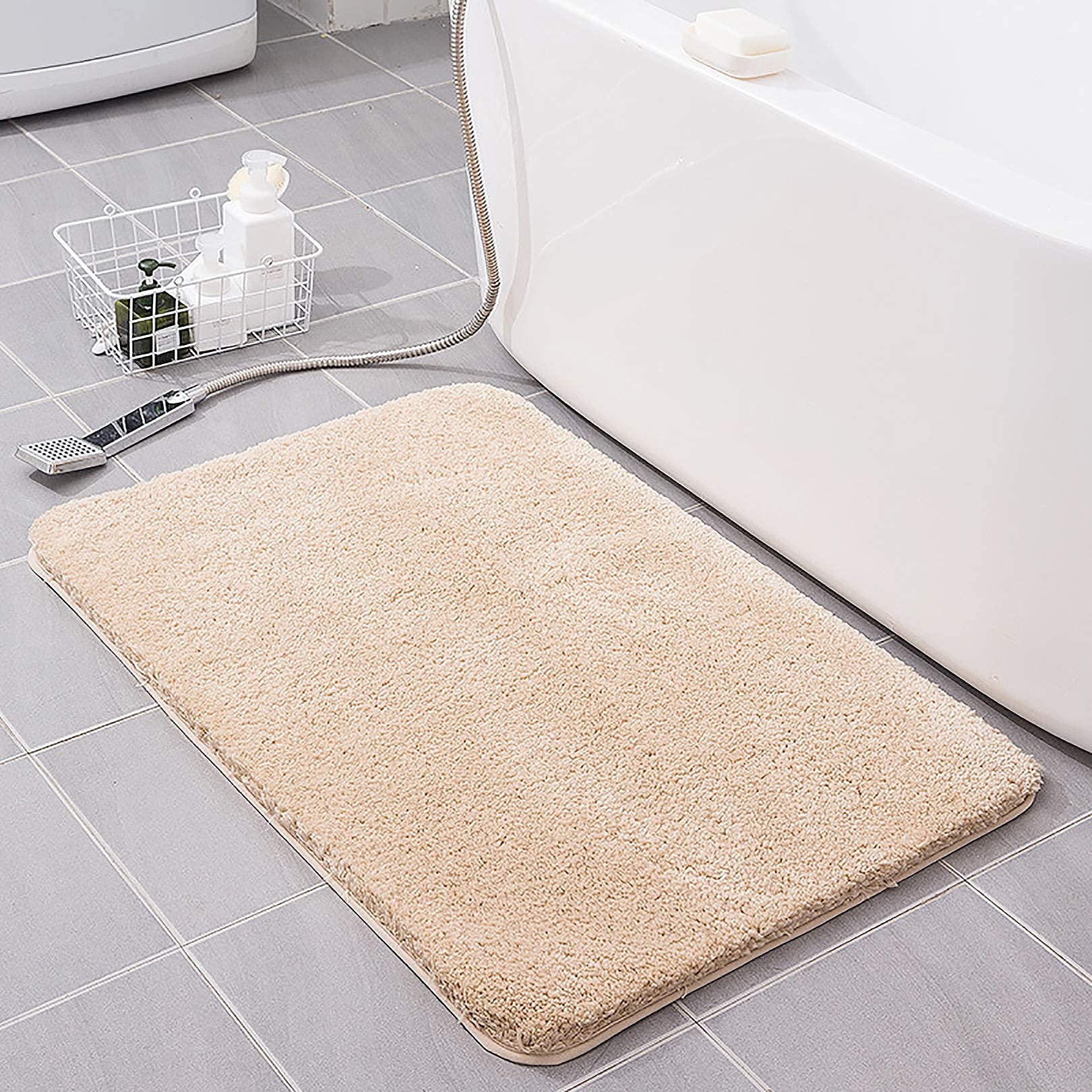 Tapis de bain antidérapant lavable en machine pour éviter les glissades beige