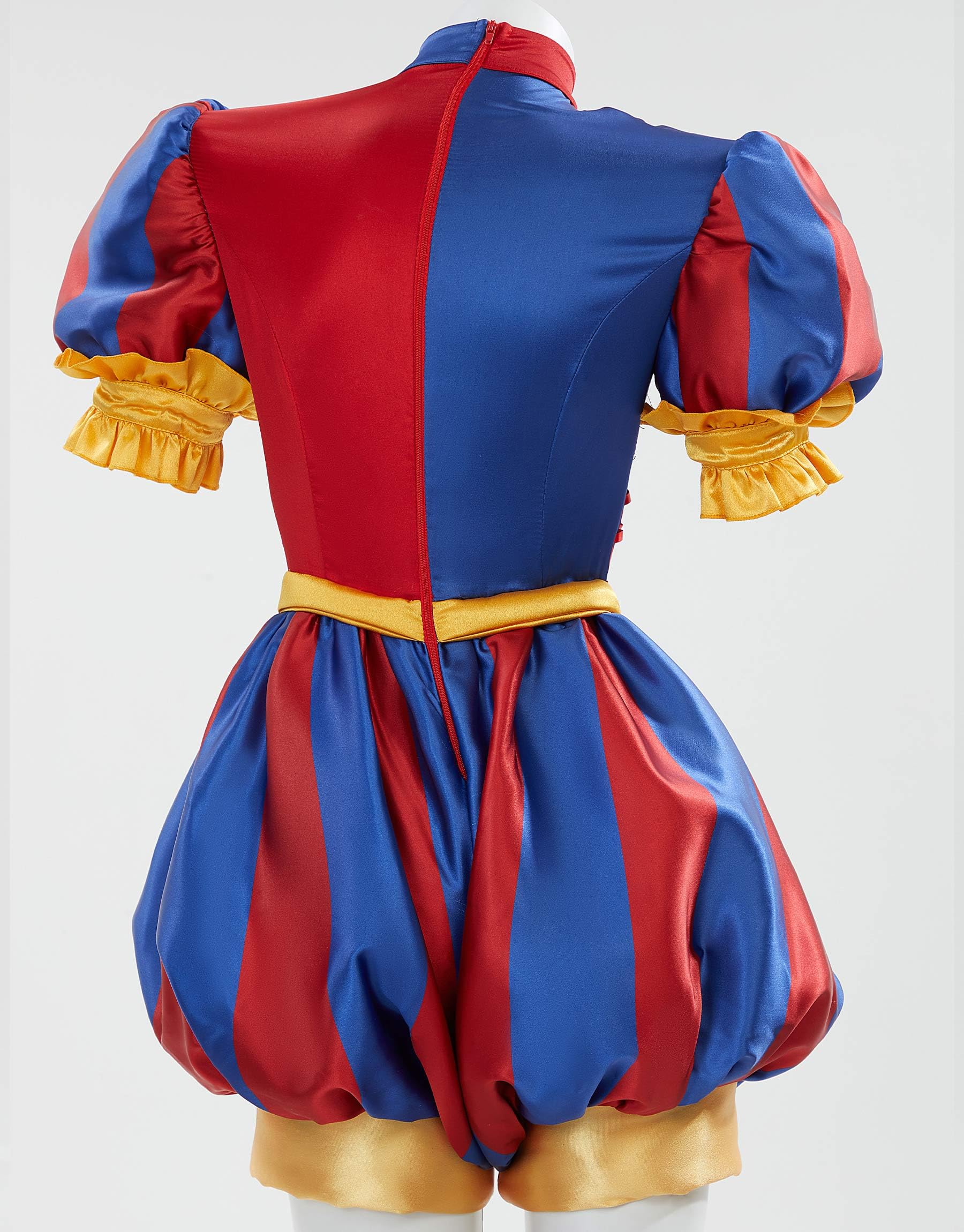 Cosplay.fm Women's Clown Costume Carnival Outfit Jumpsuit and Hat with Gloves and Socks Halloween Costume for Adult Women: Large Red and Blue