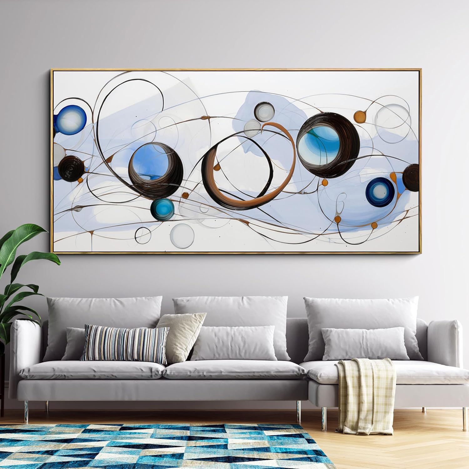 yiijeah Modern Abstract Canvas Wall Art Blue Wall Art for Living Room Framed Paintings Wall Decor Modern Wall Pictures for Bedroom Office Artwork Size 20x40 inches
