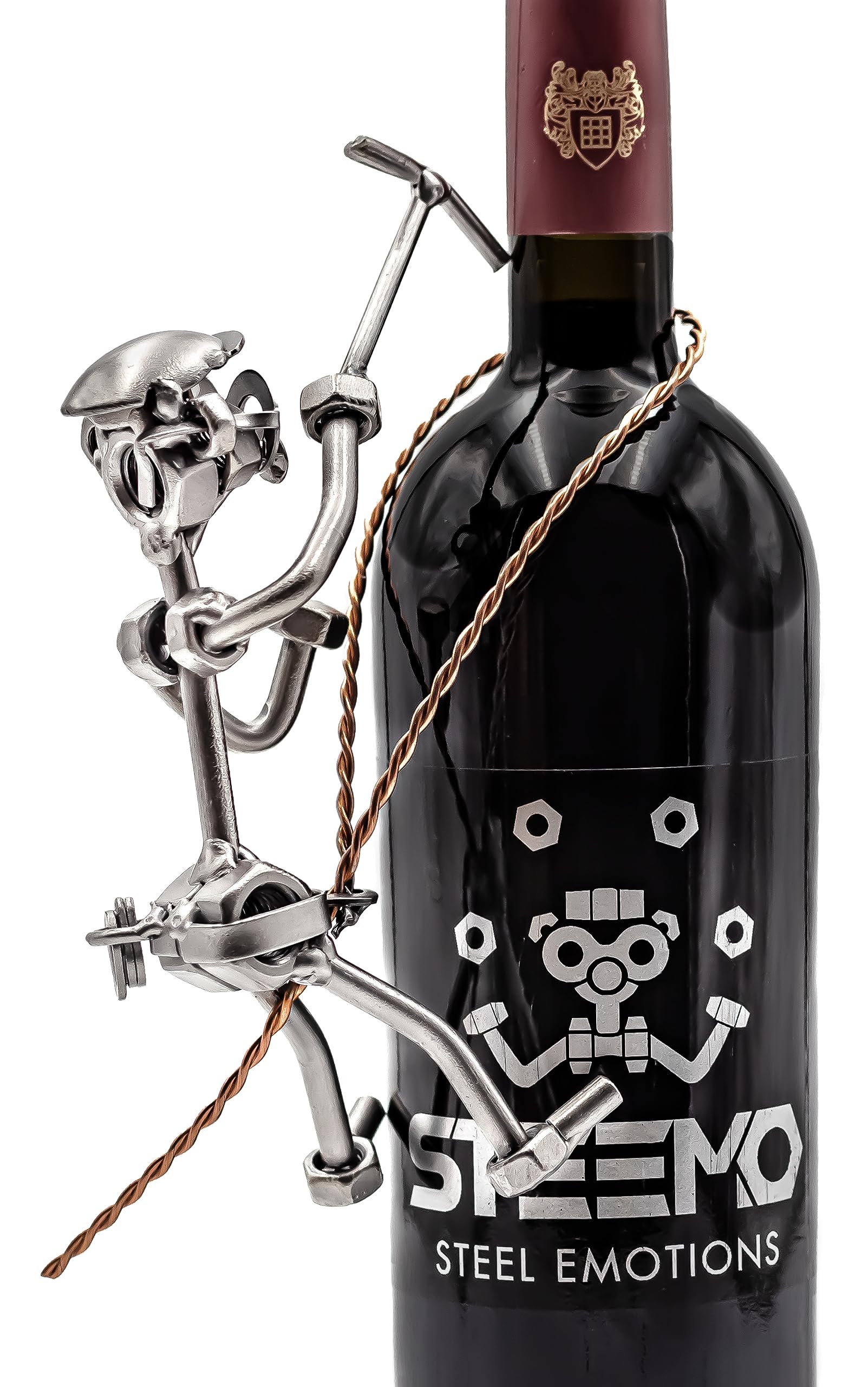 STEEMO Weinflaschenhalter Kapitän & Steuermann - Maritimes Design Aus Stahl - Handgefertigte Wein-Deko