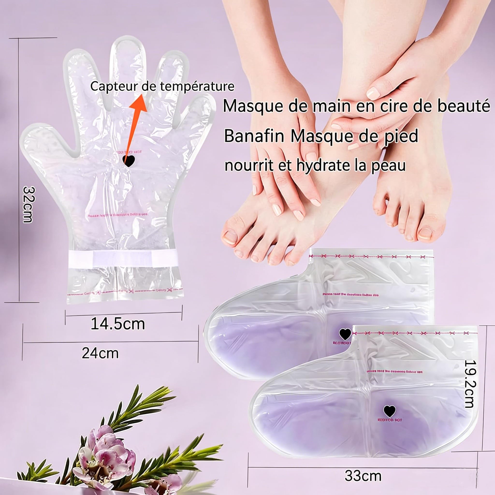 Gants et Chaussettes à Cire de Paraffine Lavande, Bain de Paraffine Mains Pieds, Soin Peau Intensif, Violet