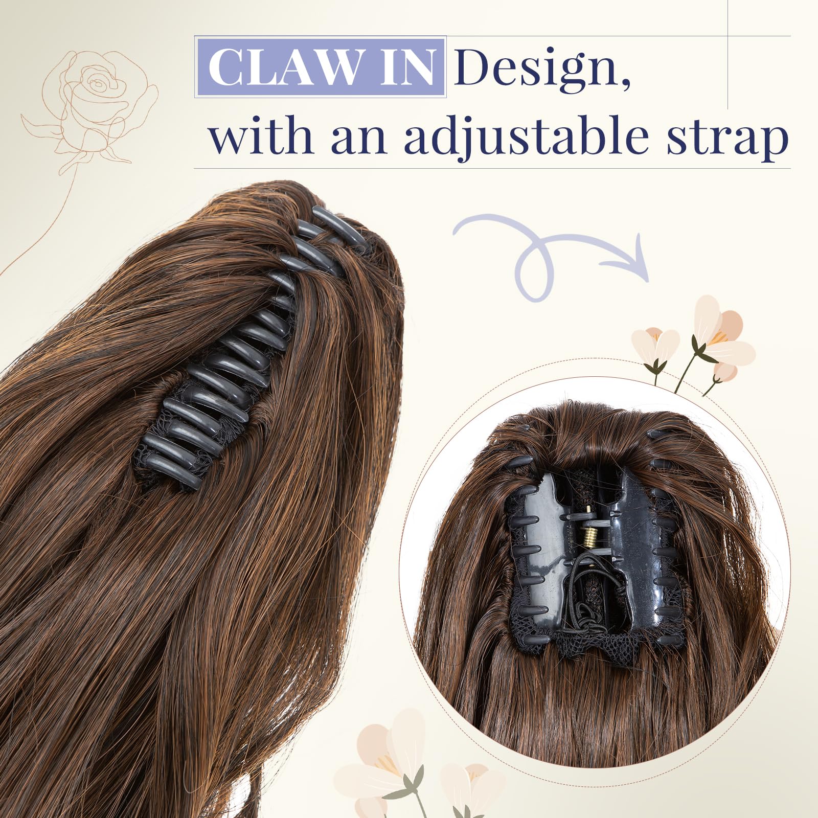 TESS 24'' Curly Ponytail Extensions, 210g Claw in Long Ponytail Extension, Hair Pieces for Women Auburn to Light Auburn - Image 4