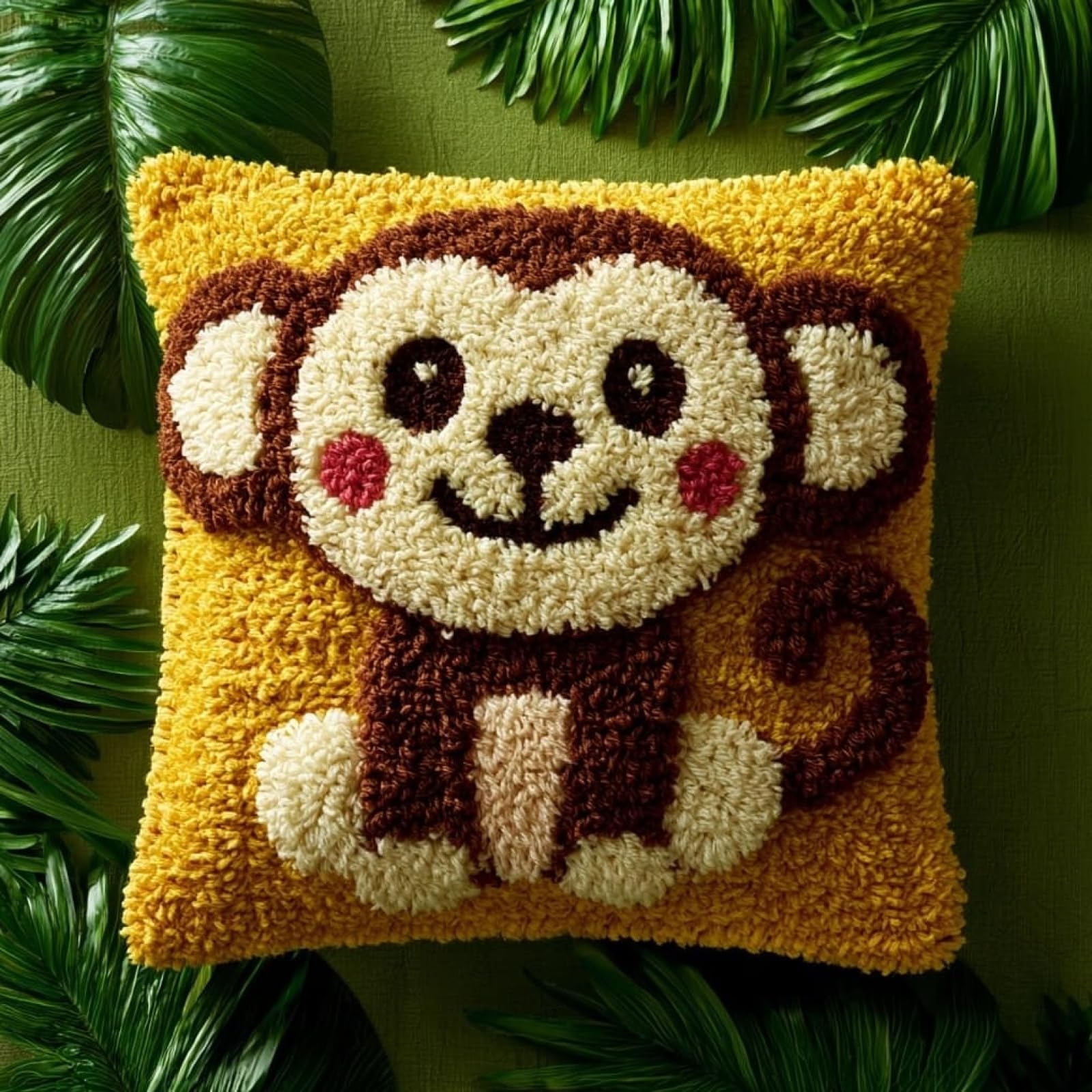 AxiangziK Beginners DIY Crochet Pillow Kit,Cute Monkey