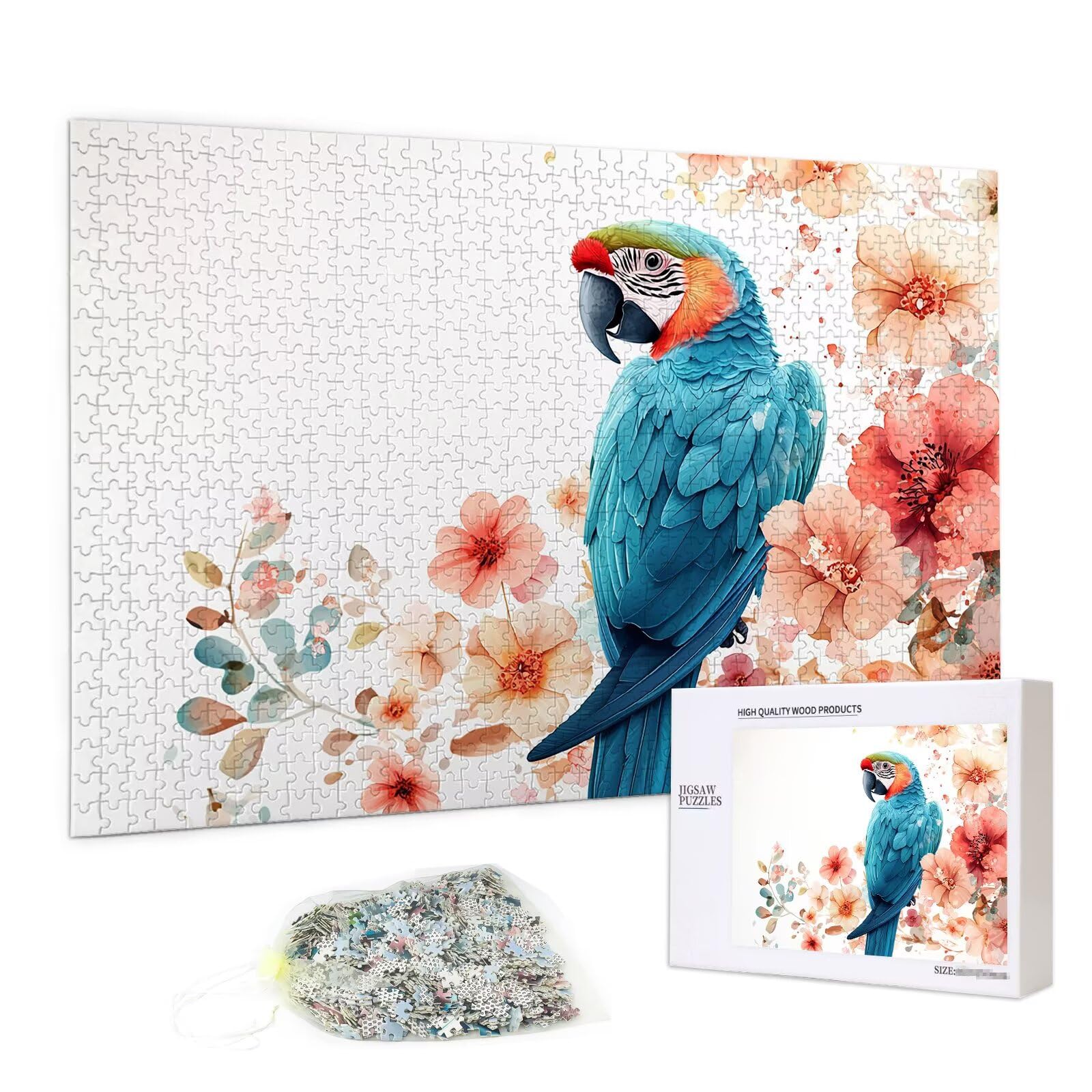 Puzzle 2000 elementów dla dorosłych, papuga 2000 elementów, z pudełkiem na prezent, drewniane puzzle dla dorosłych z naturalnym drewnem, prezenty dla kobiet, mężczyzn, duże drewniane puzzle do