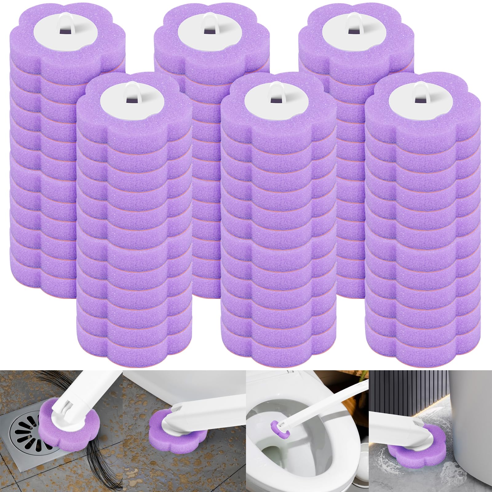 Pack of 72 Disposable Toilet Brush Refills, Sponge Toilet Brushes Refills, Cleaner Refills for Bathroom Brushes for Household Cleaning (Purple, 72 Pieces)