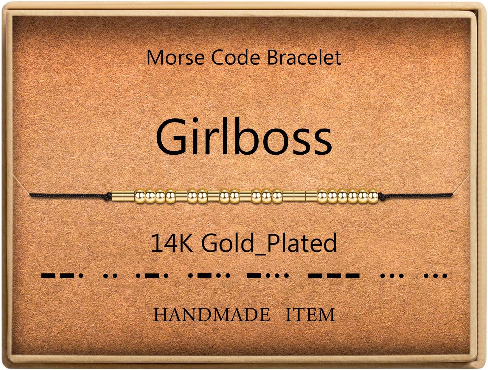 SANNYRAMorse Code Bracelet 14k Gold Plated Beads on Silk Cord Friendship Bracelet Gift for Her (Girlboss), Stainless Steel