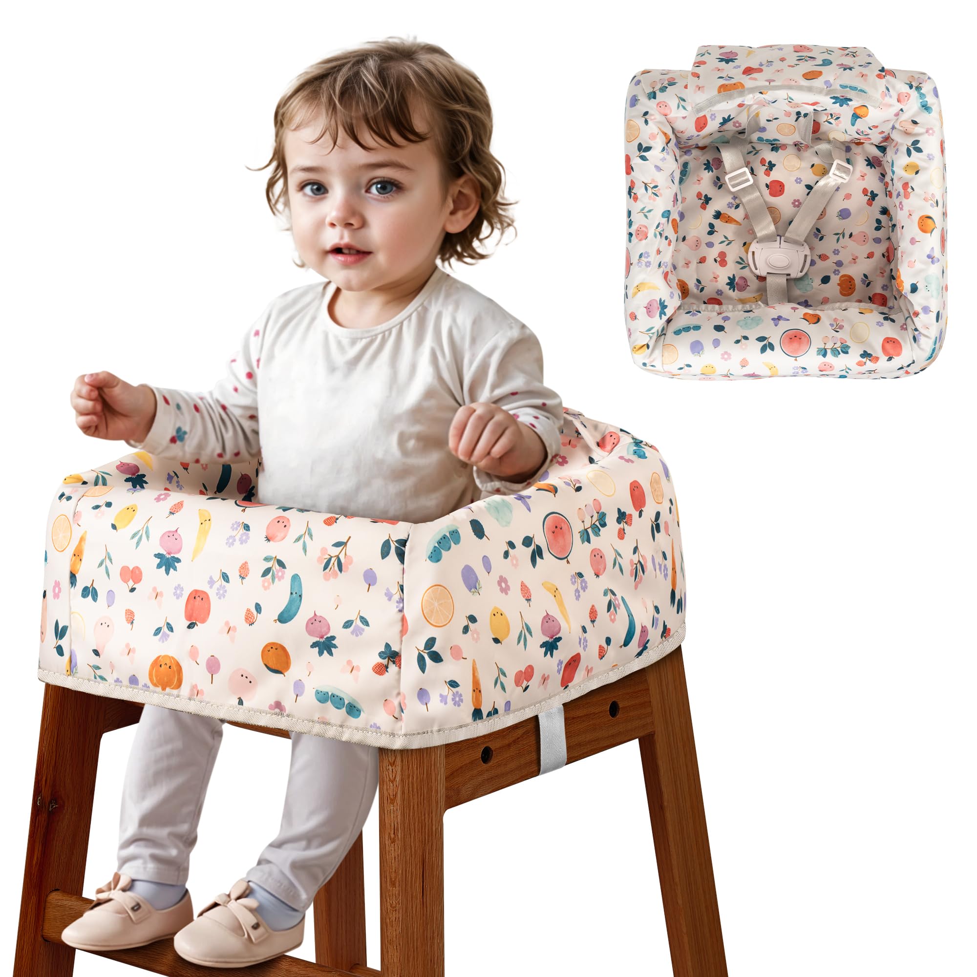 Photo 1 of Sprouterie High Chair Cover for Baby Restaurant with Safety Harness Stain and Slip Resistant Waterproof Portable for Outdoor Indoor Eating White