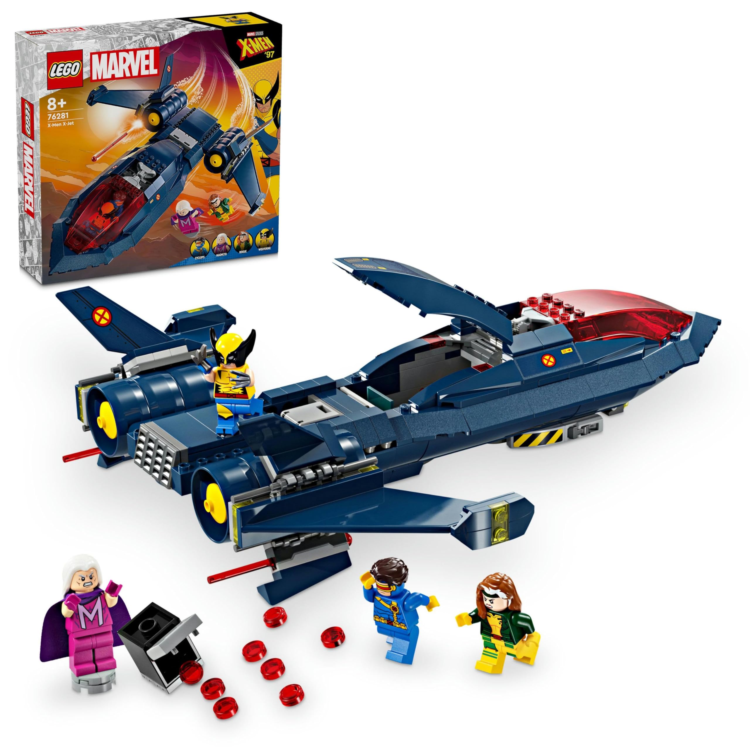 LEGO Marvel Odrzutowiec X-Menów, Model Samolotu do Zbudowania, Zabawka Konstrukcyjna z Minifigurkami Superbohaterów Wolverin, Cyklop, Rogue i Magneto, Prezent dla 8-latka, Chłopca i Dziewczynki, 76281