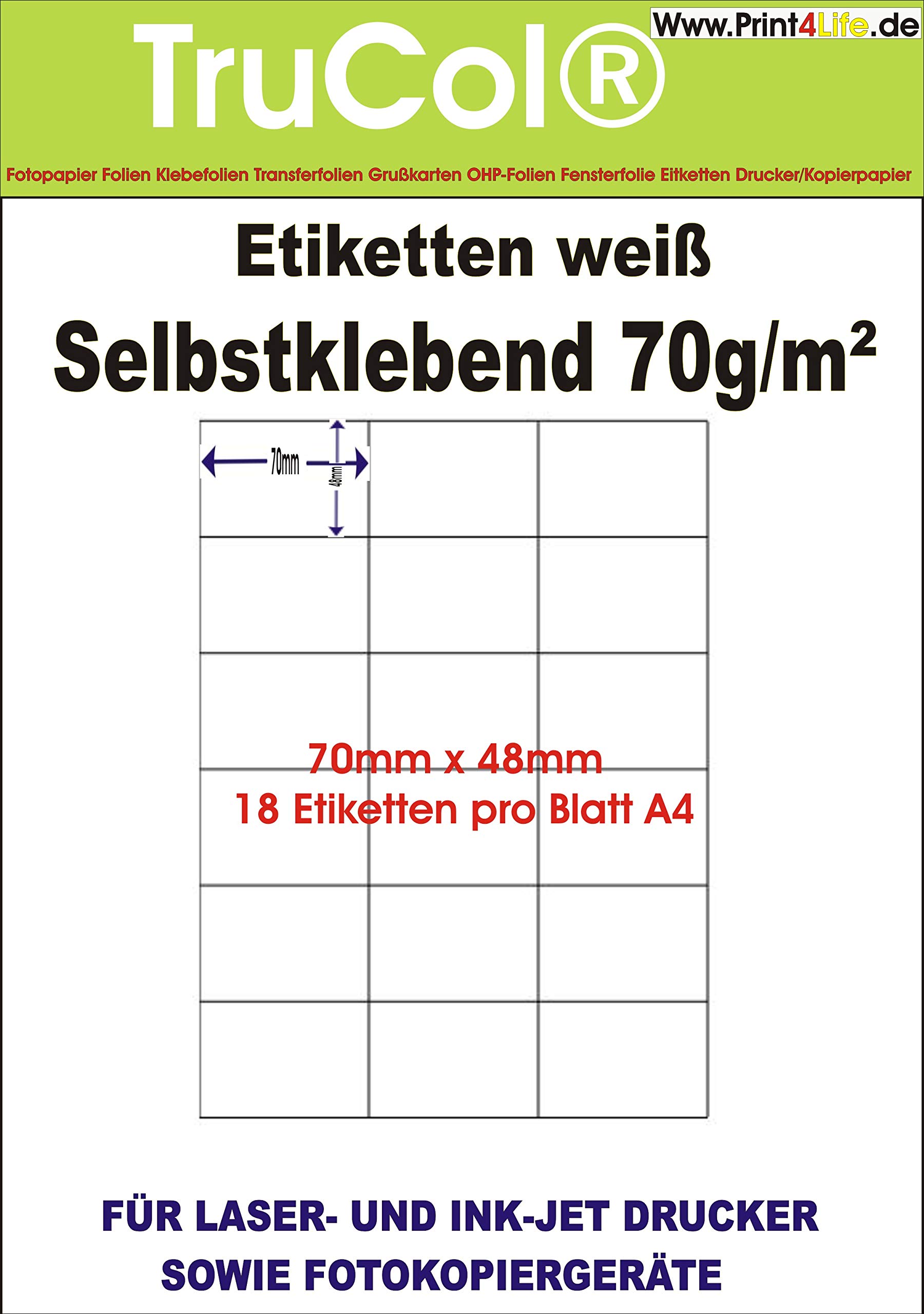 18.000 Universal Etiketten 70x42.3mm Aufkleber Ordneraufkleber Büro Label Adressetiketten Internetmarke weiß DIN A4 – 1000 Blatt A4 Bigpack - Universell für Laser/Inkjet/Kopierer einsetzbar