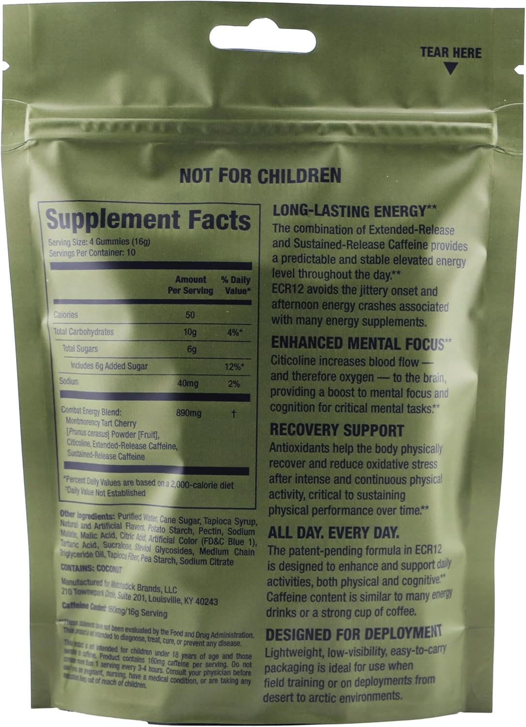 Energy, Focus, Recovery Gummies - Blue Raspberry + Watermelon Flavors - Caffeine
