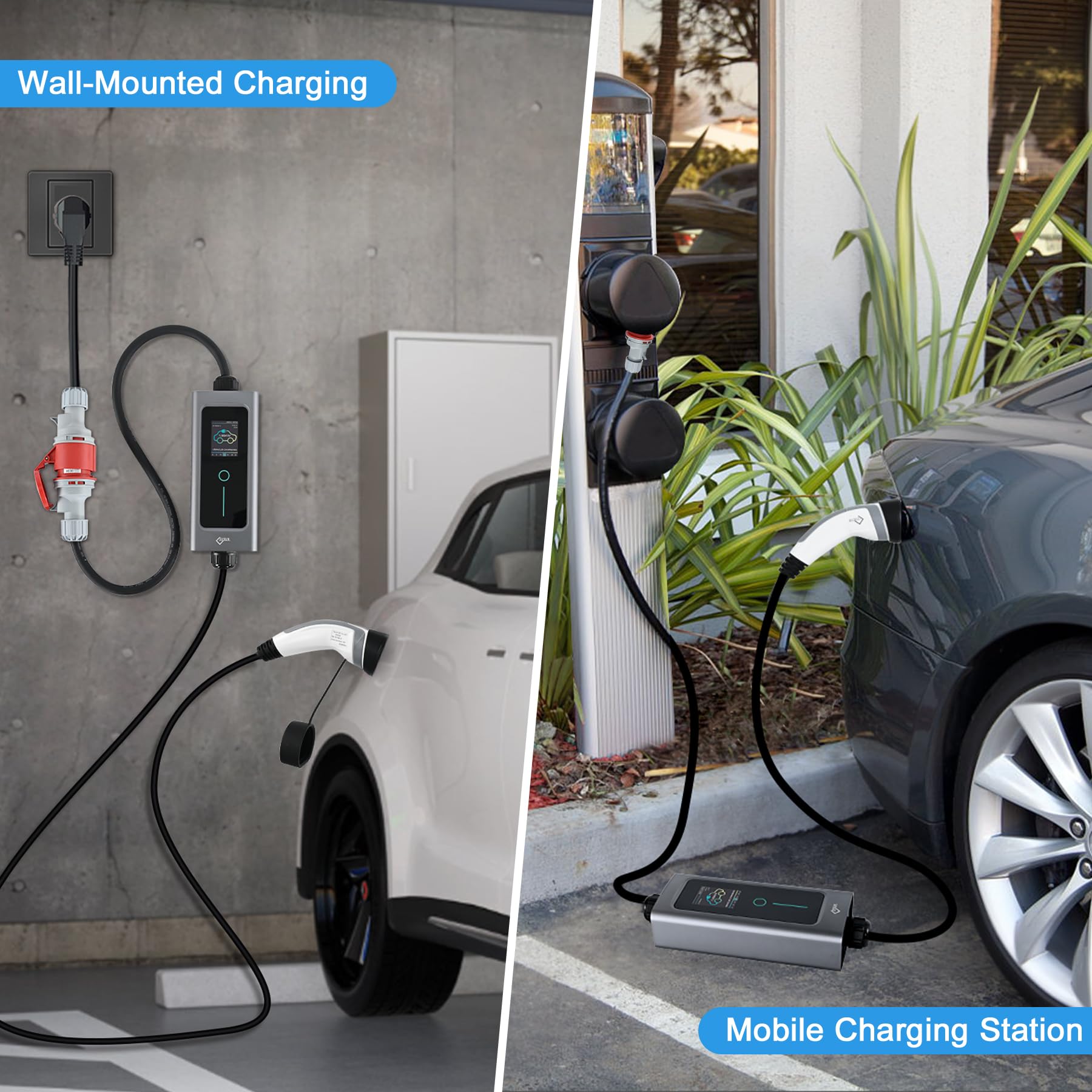 Ev Cavo di Ricarica Tipo 2 11kW, 6A-16A Commutabile Trifase di Cavo per Ricarica Auto Elettrica con Display Digitale per Adatto a Tutti i Veicoli Elettrici e Ibridi Secondo la Norma IEC 62196-2