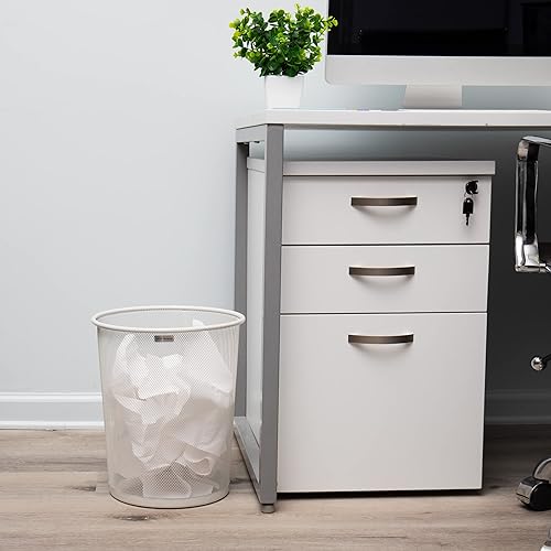 Miniatura 2 de Mind Reader Network Collection Cesta de papel residual capacidad de 45 galones borde sólido reforzado y base malla metálica color blanco