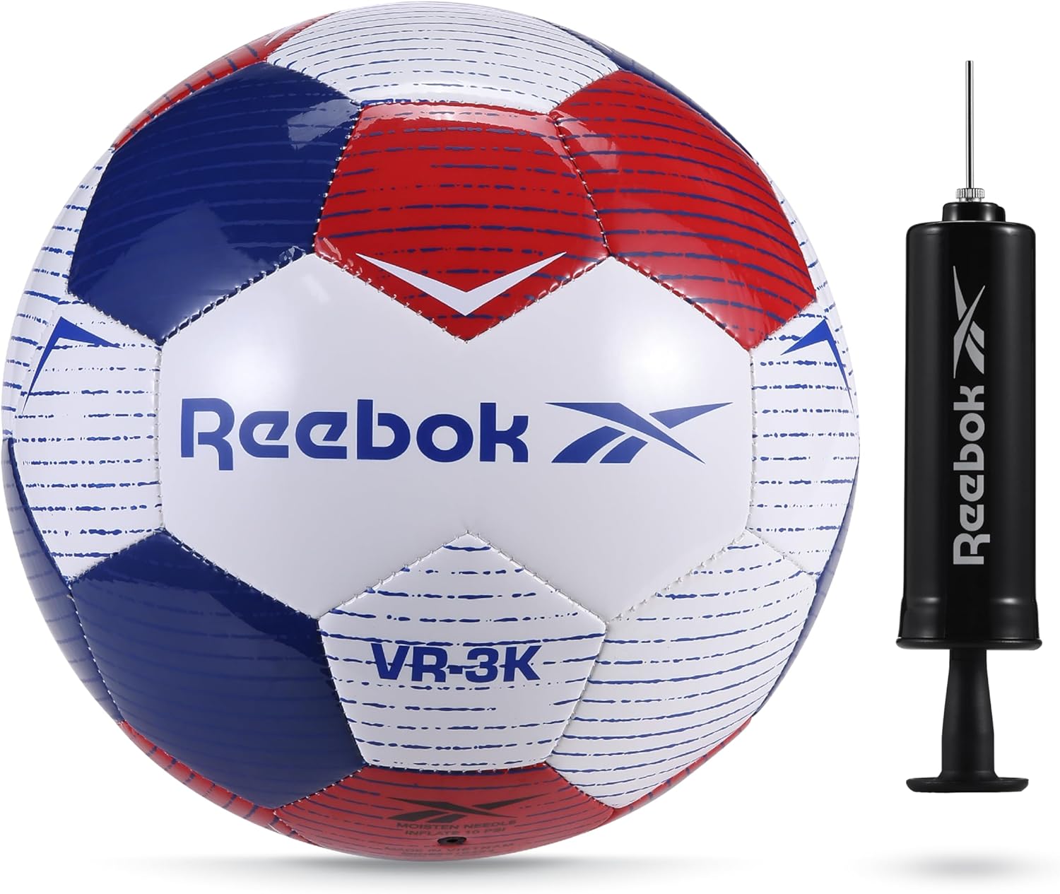 Reebok Balón de fútbol recreativo, cubierta de cuero compuesto de TPU premium, respaldo de espuma EVA suave al tacto, incluye bomba y aguja, serie