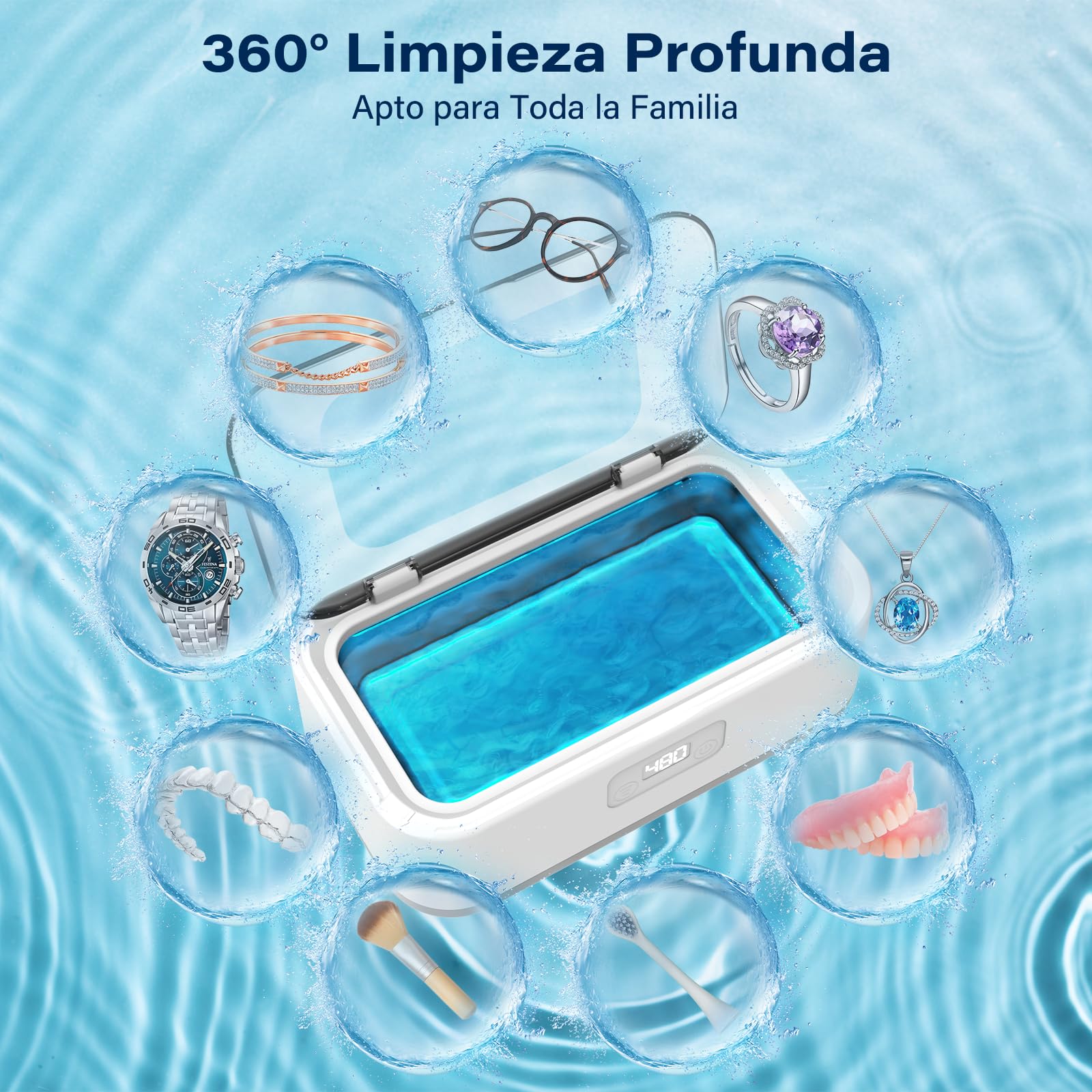 Limpiador Ultrasonidos Olubfdh,800 ml Ultrasonidos Limpieza,49000 HZ Limpiador Ultrasónico Joyas con 5 Modos de Tiempo para Relojes,Joyas,Joyas,Anillos,Relojes,Gafas,Dentaduras Postizas