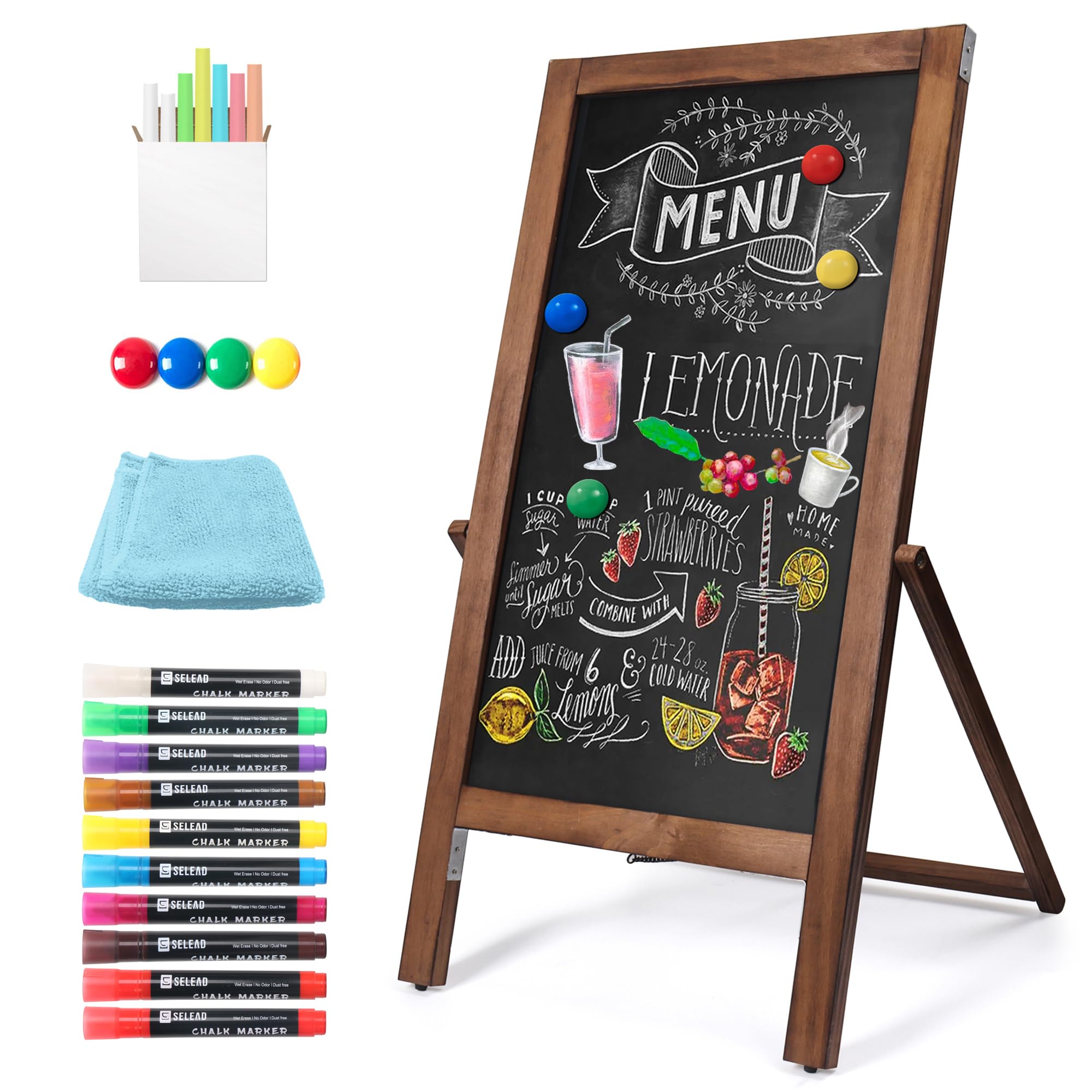 SELEAD Solid Wood Frame Chalkboard with Stand - 40" x 20" Magnetic Double Sided Sandwich Board Signs Outdoor Chalk Board Easel Pizarra for Menu,