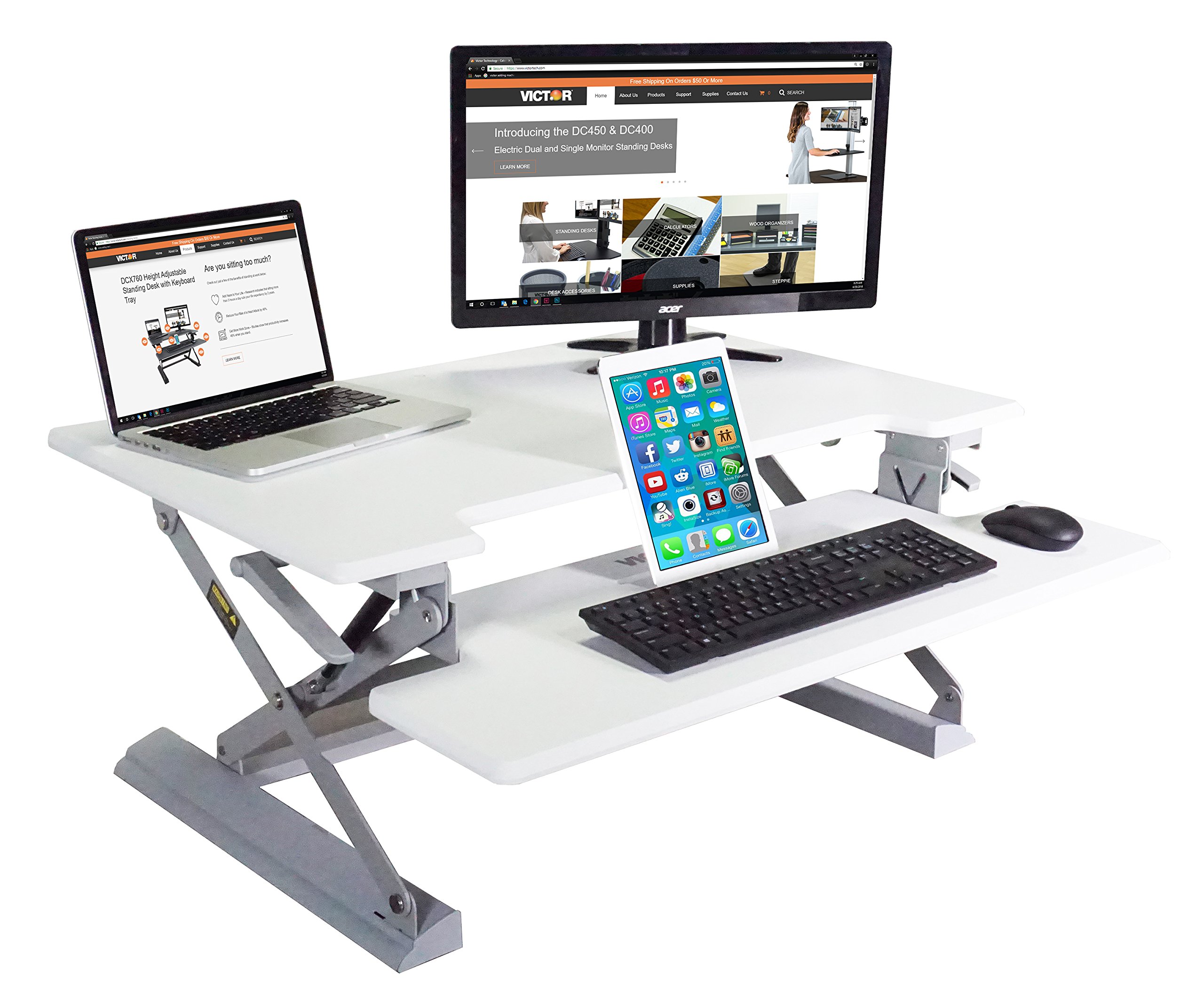 Buy Victor DCX760W Height Adjustable Sit Stand Desk with Large Desk