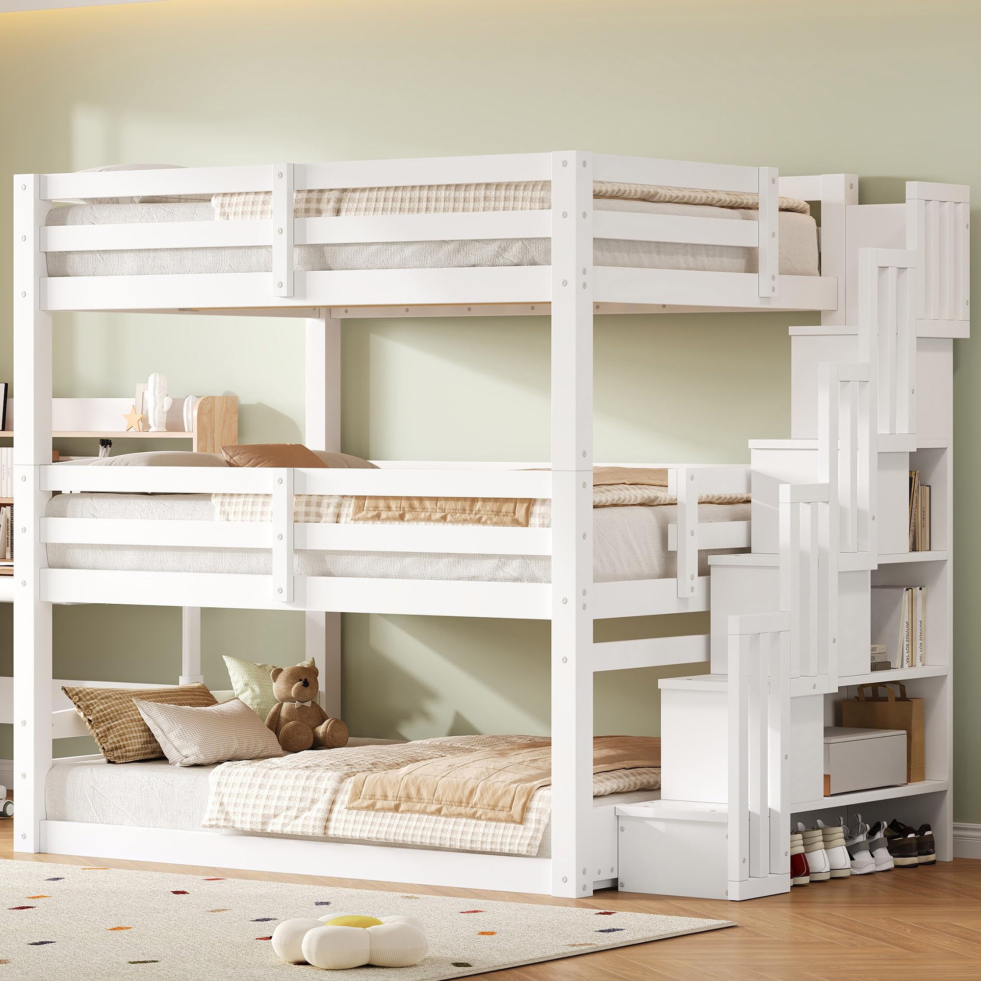 VilroCaz Modern Full Size Triple Bunk Bed