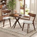Tangkula Dining Table Set for 2, Round Kitchen Table and Chairs Set of 2 with Cushioned Seat, Mid-Century Modern 3-Pieces Wooden Dining Set for Kitchen and Living Room