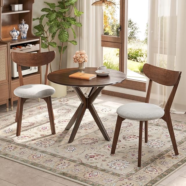 Tangkula Dining Table Set for 2, Round Kitchen Table and Chairs Set of 2 with Cushioned Seat, Mid-Century Modern 3-Pieces Wooden Dining Set for Kitchen and Living Room