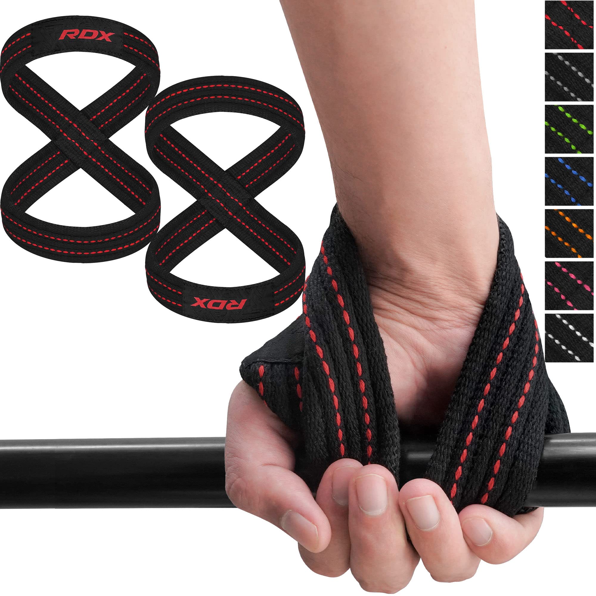 RDX Weight Lifting Straps Figure 8, Anti Slip Strap with Cuffs Wrist Support for Gym Workout Deadlift Powerlifting Bodybuilding Weightlifting, Fitness