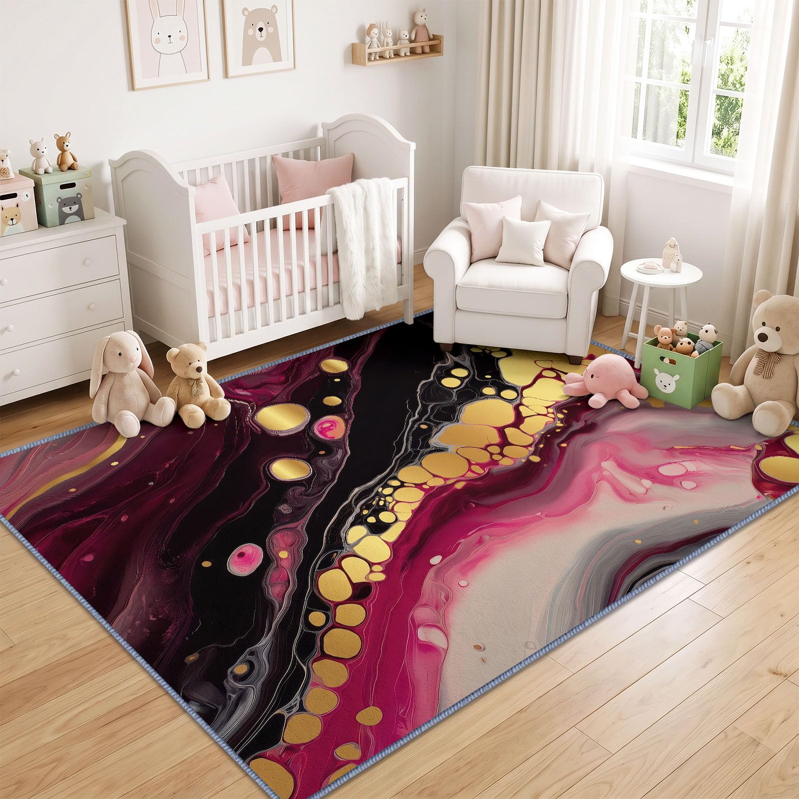 Générique Marbre Bordeaux Or Tapis Salon 140x201 cm, Lavable en Machine | Interieur Poil Ra Antidérapant Tapis, Moderne Abstrait Art pour Chambre Manger Bureau Cuisine