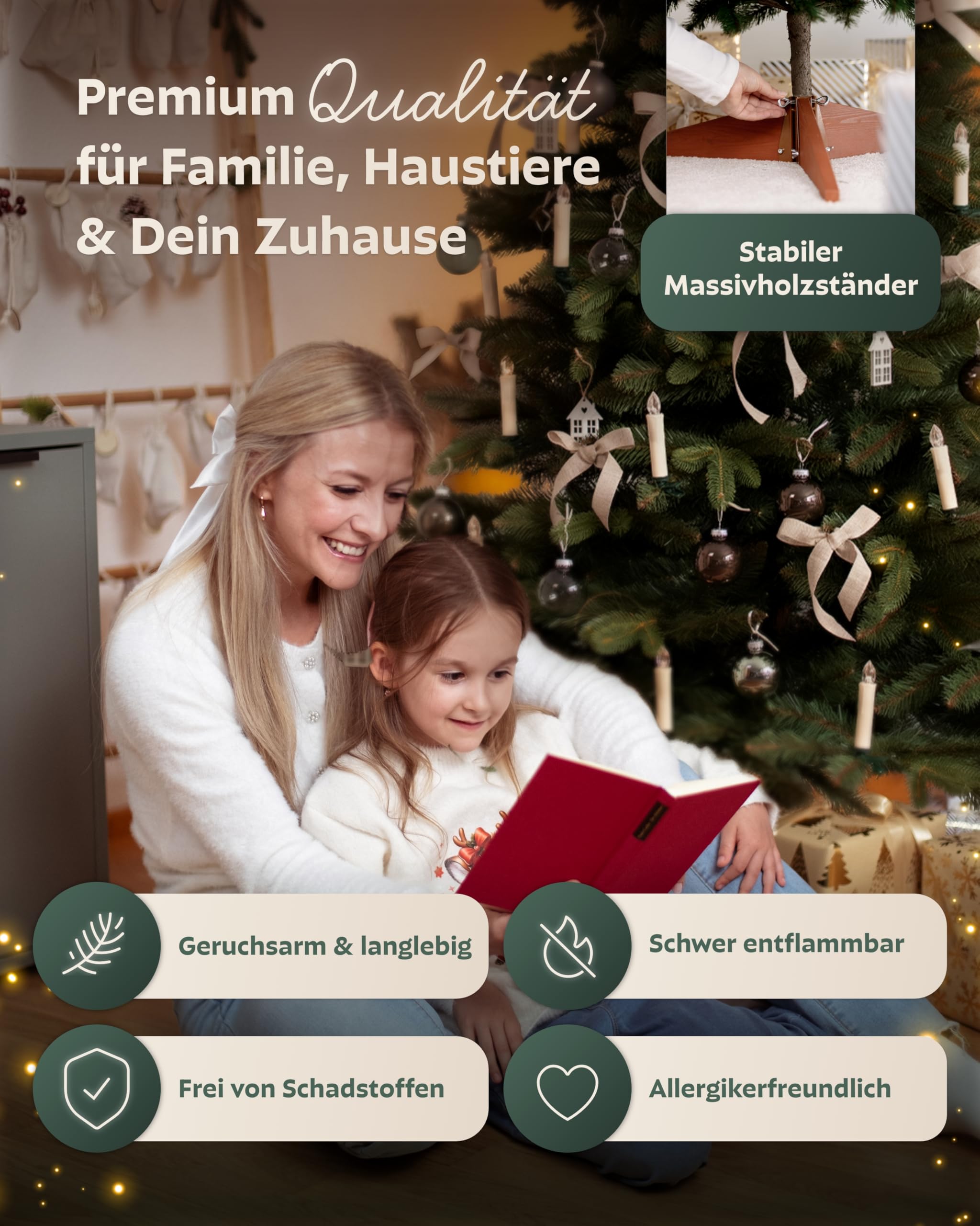 Håvn® Premium Künstlicher Weihnachtsbaum (220cm Nordlys) | Naturgetreue Optik, Dichte Zweige, inkl. Holzständer & Aufbewahrungstasche – Hochwertiger Tannenbaum
