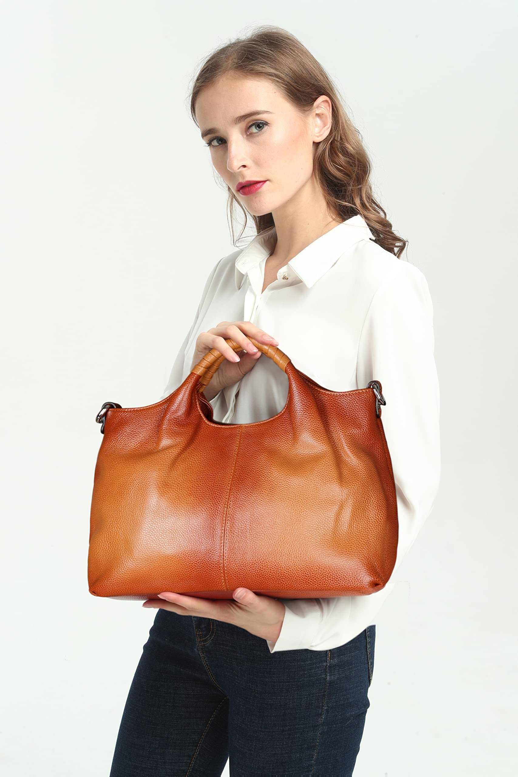 Iswee Womens Genuine Leather Handbags Tote Bag Shoulder Bag Top Handle Satchel Designer Ladies Purse Hobo Crossbody Bags