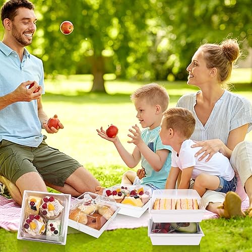 Miniatura 6 de STRAYJO Paquete de 50 cajas de papel para embutidos con tapas transparentes, recipientes cuadrados blancos para galletas de 4.3 pulgadas, cajas de