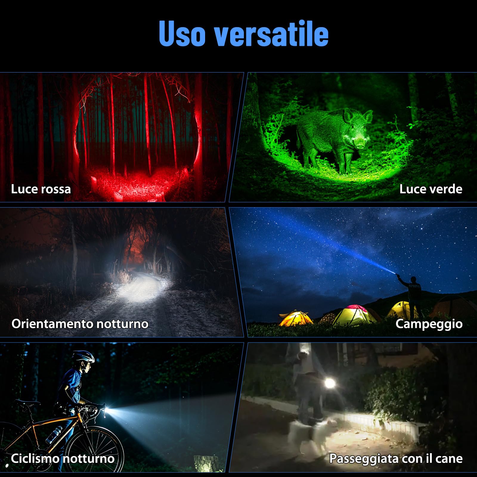 Brinyte T28 Torcia Led Zoom 3-In-1 Rosso Bianco Verde Outdoor | Regolatore Continuo, Interruttore Rotativo, Lunga Gittata,Torcia Tattica, Interr Remoto, Due Supporti, Esterno, Escursionismo
