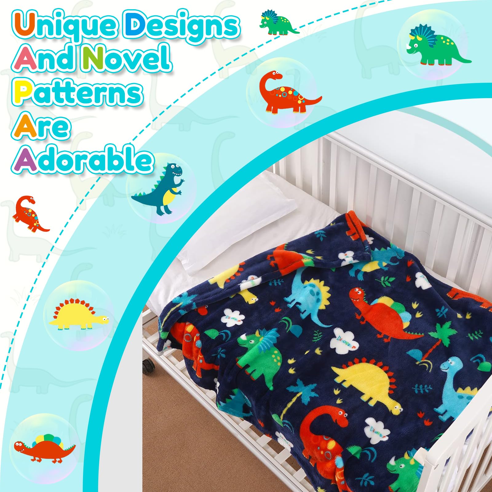 Edcooy Dinosaur Blanket for Boys Kids Throw Blanket for Boys and Girls Fluffy Cozy Dinosaur flannel Blanket with Vibrant Colors Cute Design - Image 3