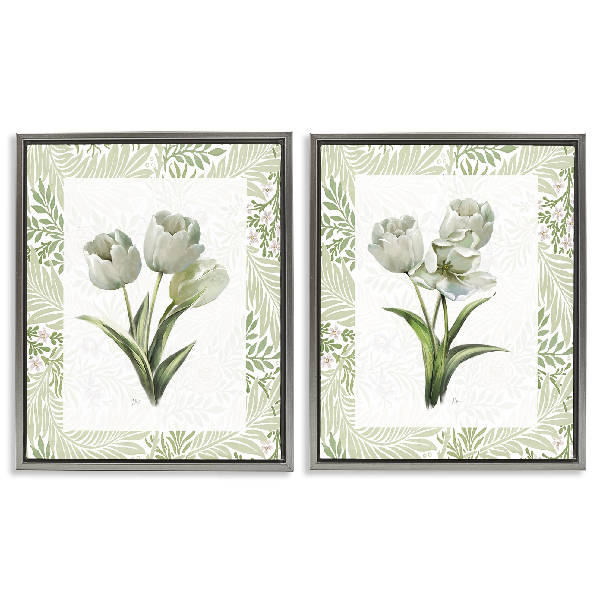 Stupell Industries Soft Green Tulip Trio 'Soft Green Tulip Trios', 2Pc Floating Frame Art Set 2, Gray, 25 X 31 Inches, Easy To Hang And Sturdy, Made In Usa, By Nan