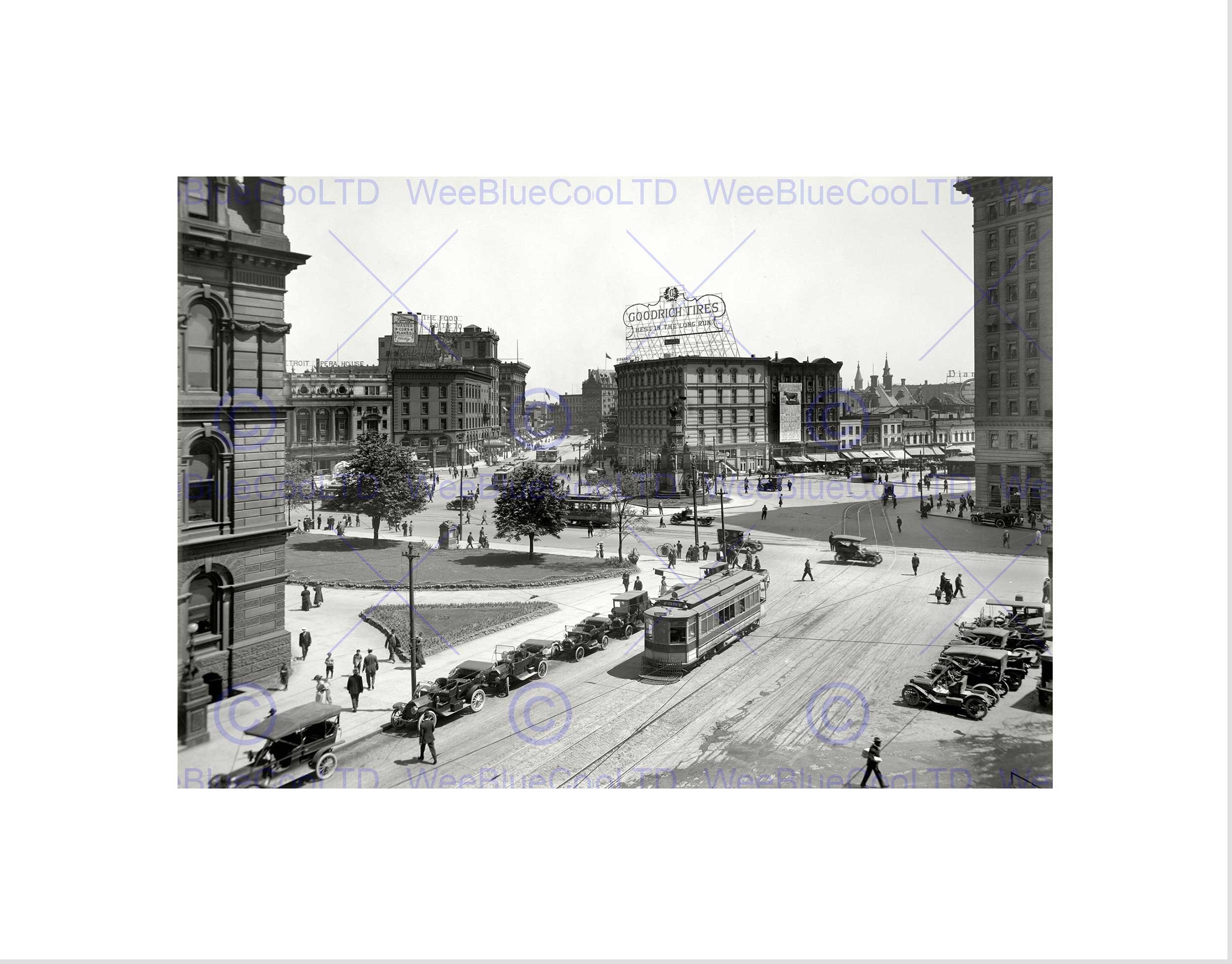 Wee Blue Coo Vintage Detroit America Michigan Broadway Street Wall Art Print