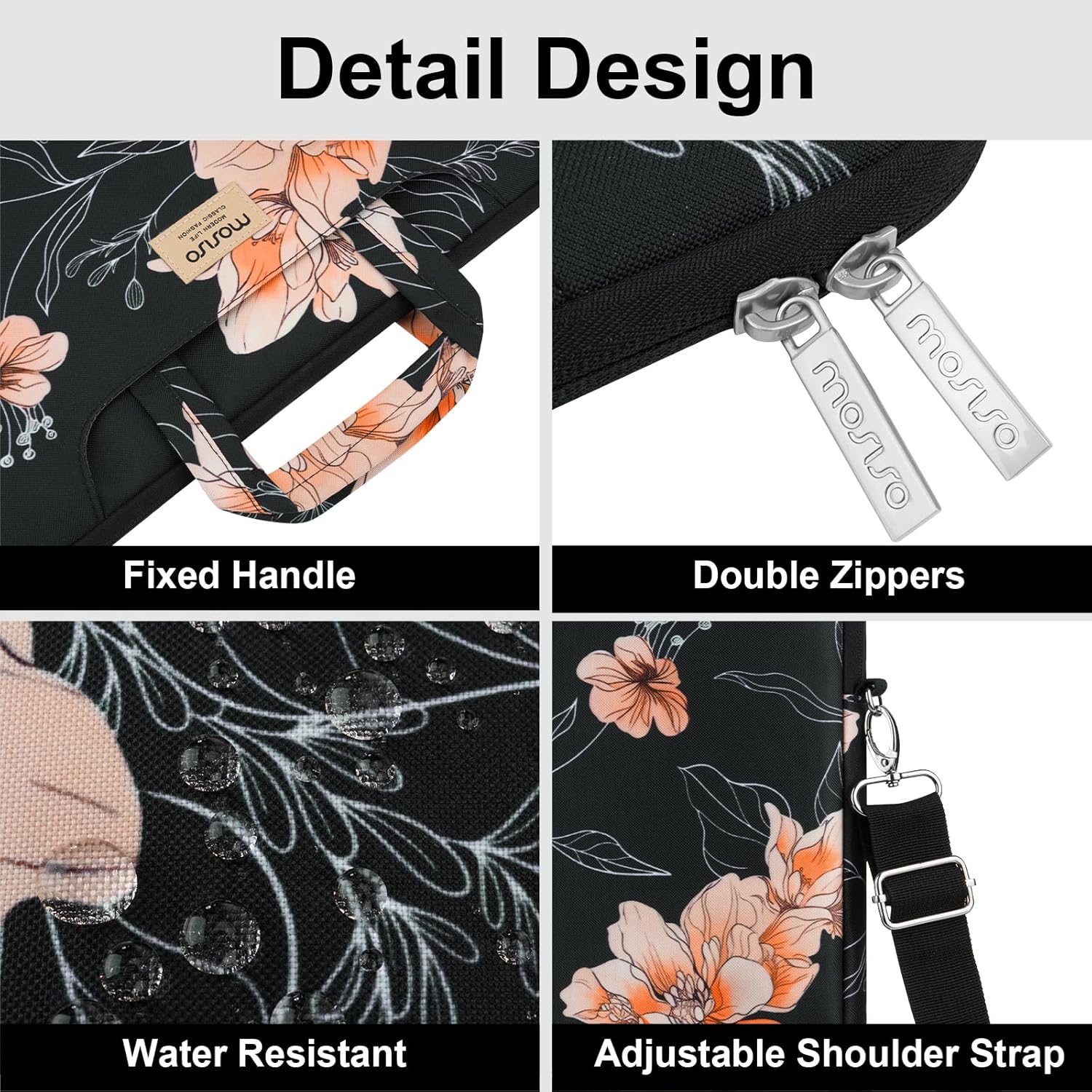 MOSISO Laptop Bag for Women, 15.6 inch Computer Bags Compatible with MacBook Pro 16 inch, HP, Dell, Lenovo, Asus Notebook, 15-15.6 inch Laptop Messenger Shoulder Sleeve with Strap, Classic Floral