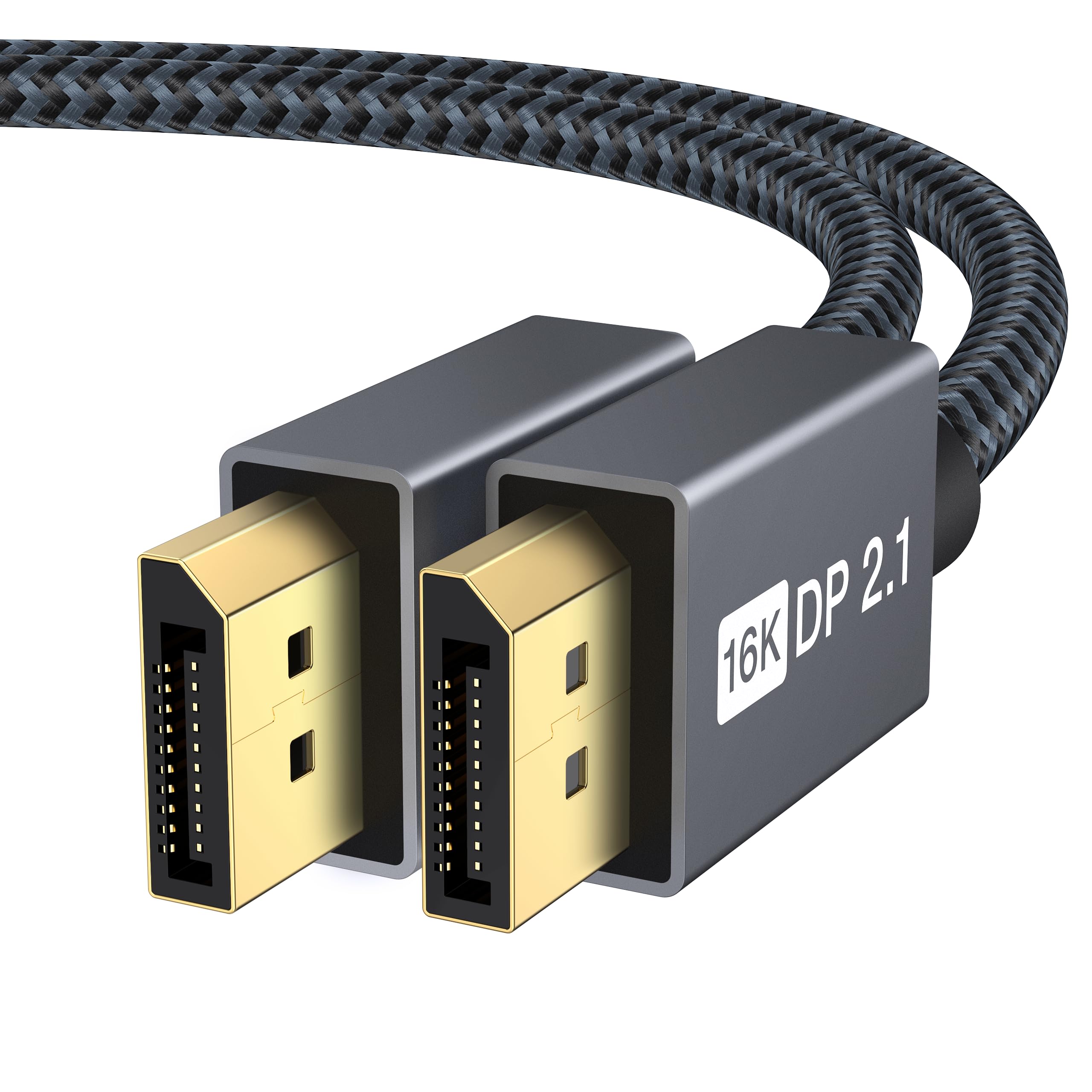 IVANKY 16K Displayport Cable 6.6ft, DP 2.1 Cable [16K@60Hz, 8K@120Hz, 4K@240Hz/165Hz/144Hz], DisplayPort 2.1 Cable Support HDR, HDCP 2.2, 3D, Compatible with Gaming Monitor, TV and More, Grey-6.6ft