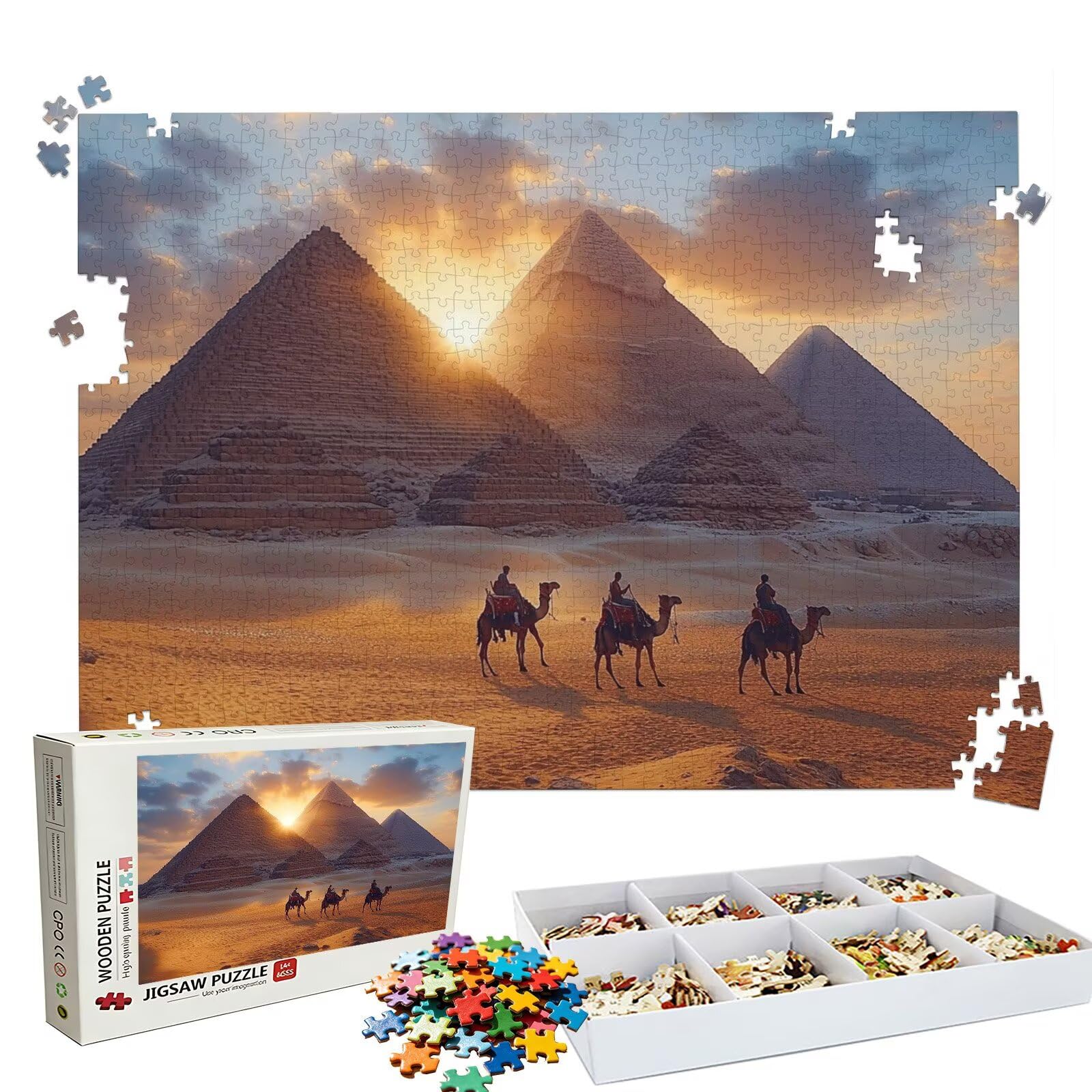 Puzzle piramide Deserto, Puzzle Adulti 5000 pezzi, Puzzles Legno con Squisita Scatola di Imballaggio, Rompicapo per Esperti con Incastro Perfetto, Stampa Alta Definizione, Regalo per Adulti W3H-999