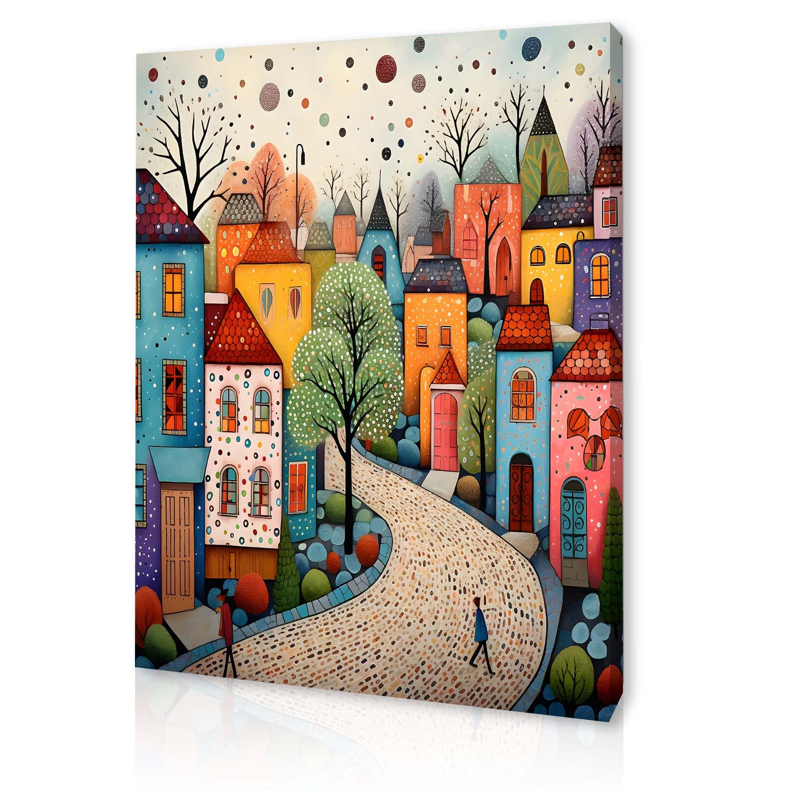 Qiukoo Framed Canvas Wall Art, Colourful Town Artwork, Waterproof Modern Print with Hook