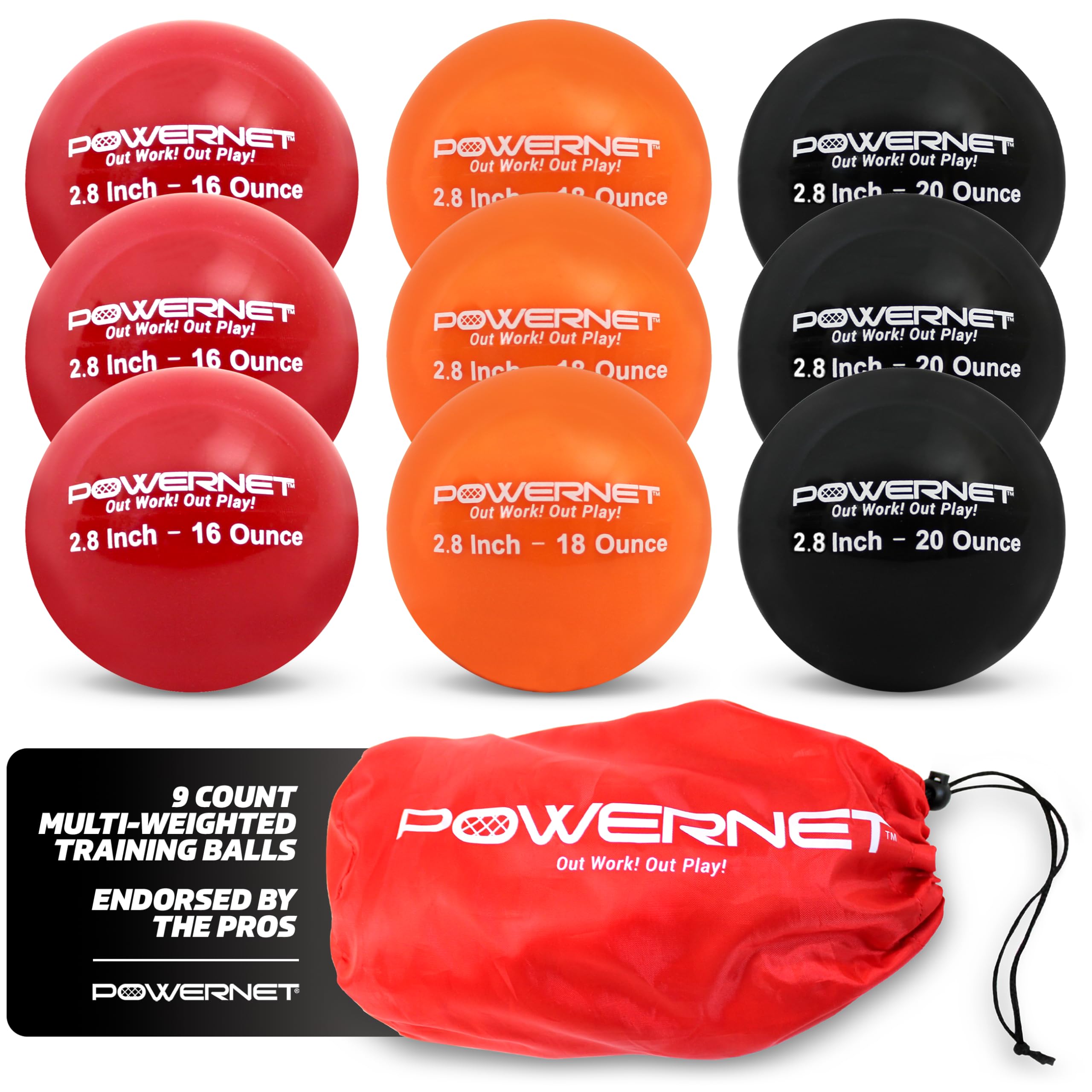 'PowerNet 2.8'' Weighted Hitting Batting Progressive Training Balls (9 Pack), Build Strength and Muscle, Improve Technique, Baseball Size, Hand-Eye Coordination'