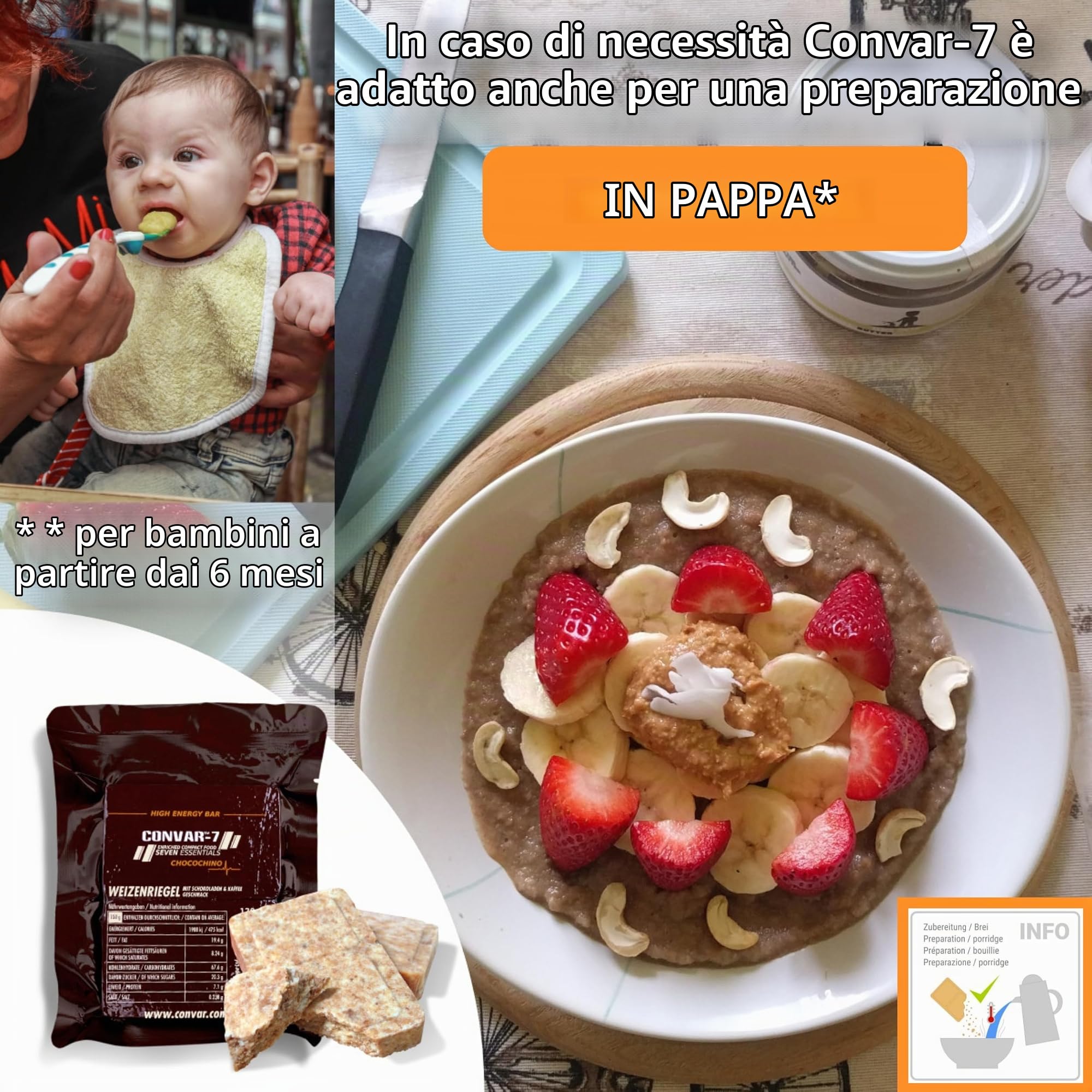 CONVAR-7 Confezione barretta energetica al cioccolato, per lo sport e le attività all'aria aperta, cibo per situazioni di emergenza, razione di sopravvivenza.Gusto cioccolato cappuccino, confezione co