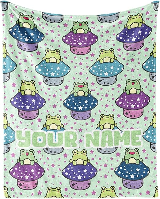 Custom Frog Throw Blanket for Women Men - 60x80 Inches Twin Size - Soft Fluffy Cozy Blankets Gift - Sage Green Cute Blanket Throws for Bed, Sofa, Winter