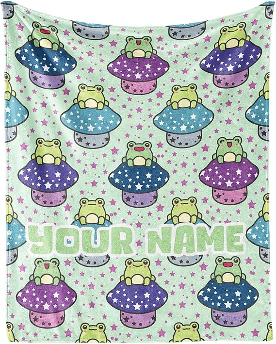 Custom Frog Throw Blanket for Women Men - 60x80 Inches Twin Size - Soft Fluffy Cozy Blankets Gift - Sage Green Cute Blanket Throws for Bed, Sofa, Winter
