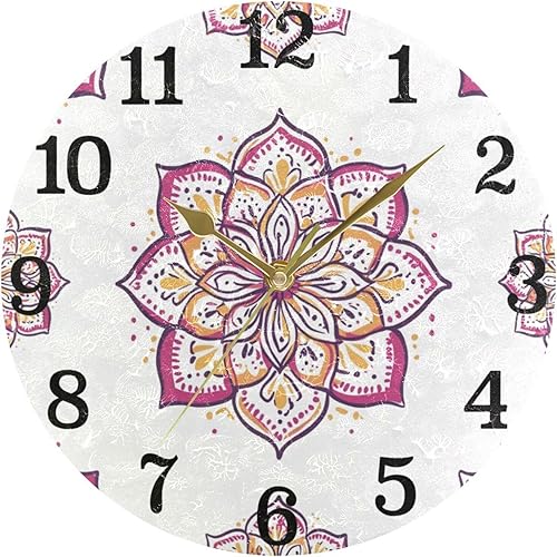 Miniatura 5 de KLL Vintage Bohemian Flowers 10 Inch Round Battery Operated Wall Clocks Non Ticking Unique for Dining Room Classroom Home reloj de pared para sala