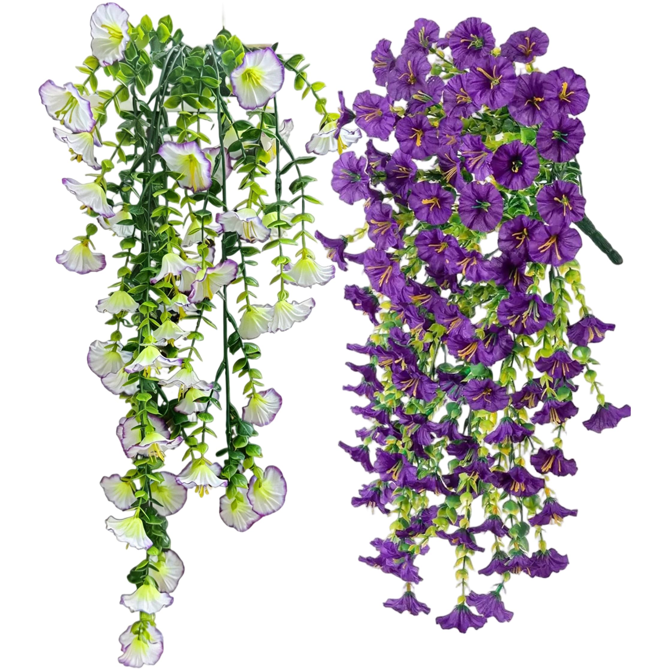 Striegro Artificial Petunias For Outdoors, 2 Bundles Artificial Hanging Flowers For Outdoors, Uv Resistant Realistic Silk Flowers, Faux Morning Glory Vines..