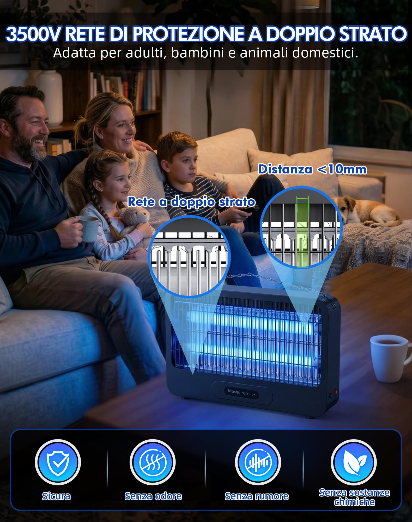 Lampada Antizanzare Elettrica 3500V, Zanzariera Elettrica 20W, UV Zanzare Elettrico con Catena metallica, Antizanzare Giardino Ecologica e Silenziosa, Adatta per Interno ed Esterno (nero-02)