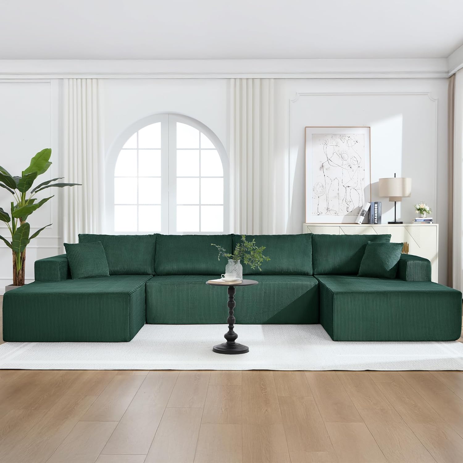 Modular Sectional Sofa,146" U-Shaped Boneless Sofa for Living Room,Oversized 4-Seater Deep Seat Cloud Couches,Corduroy Upholstered Corner Sofa Couch,No Assembly Required,Green