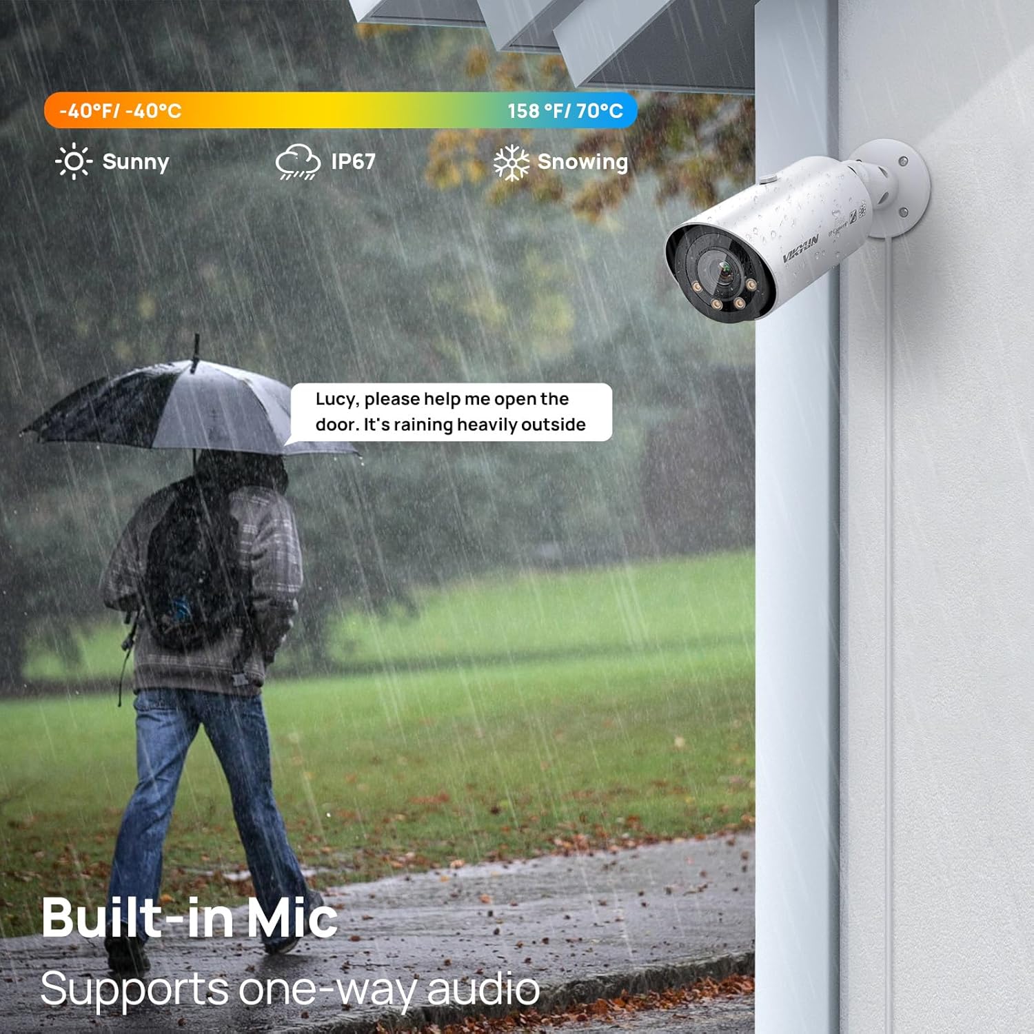 VIKYLIN 8MP Full Color Varifocal PoE IP Camera, Outdoor 4K Bullet Camera with 5X Optical Zoom 2.7~13.5mm Lens,Human/Vehicle Detection, Smart Dual Light, Bulit-in Mic, MicroSD(256GB), IP67