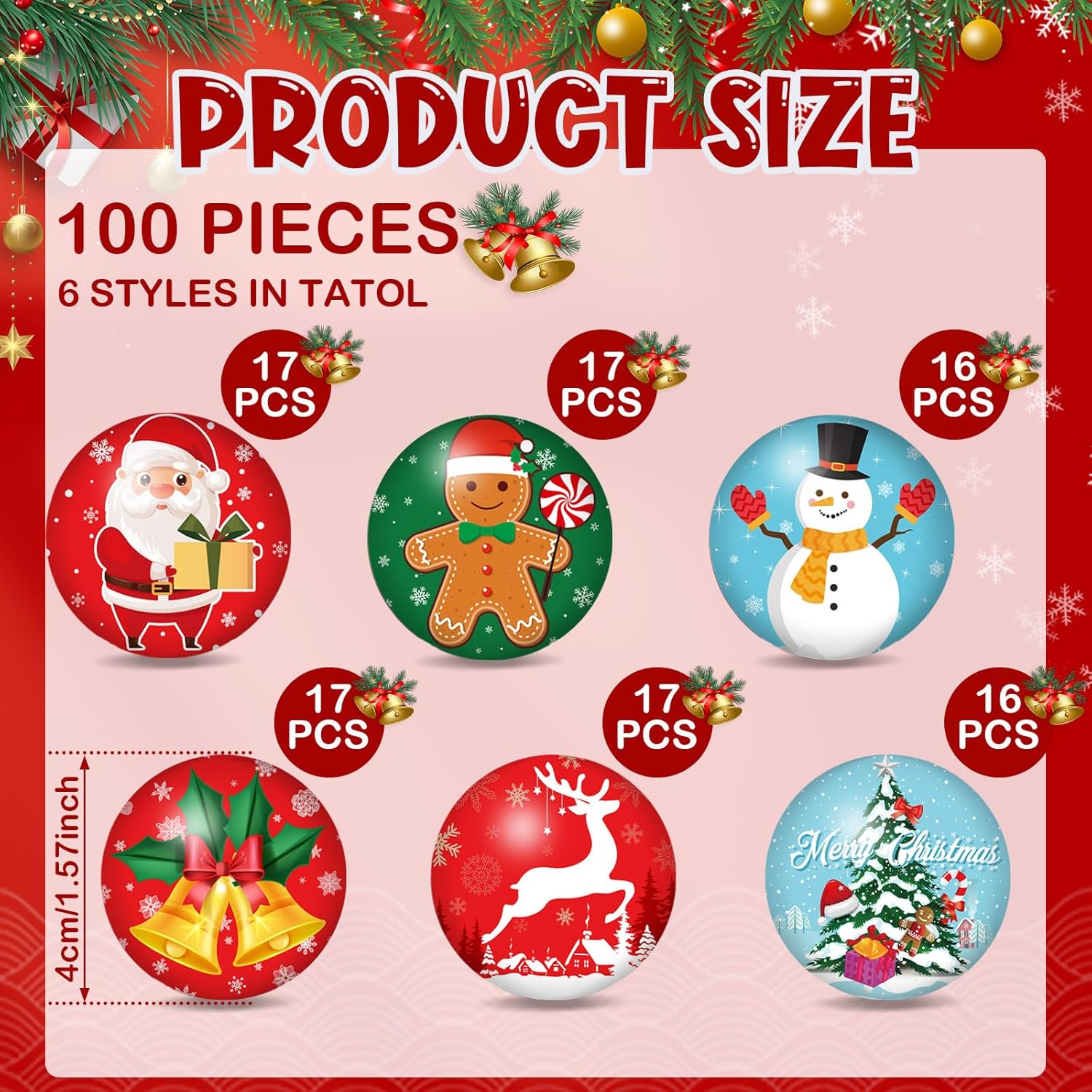 Syhood 100 Pcs Christmas Stress Balls Bulk 1.57'' Foam Stress Balls Anxiety Relief Gifts for Winter Christmas Party Stocking Stuffers Goodie Bag Fillers(Classic) - Image 2